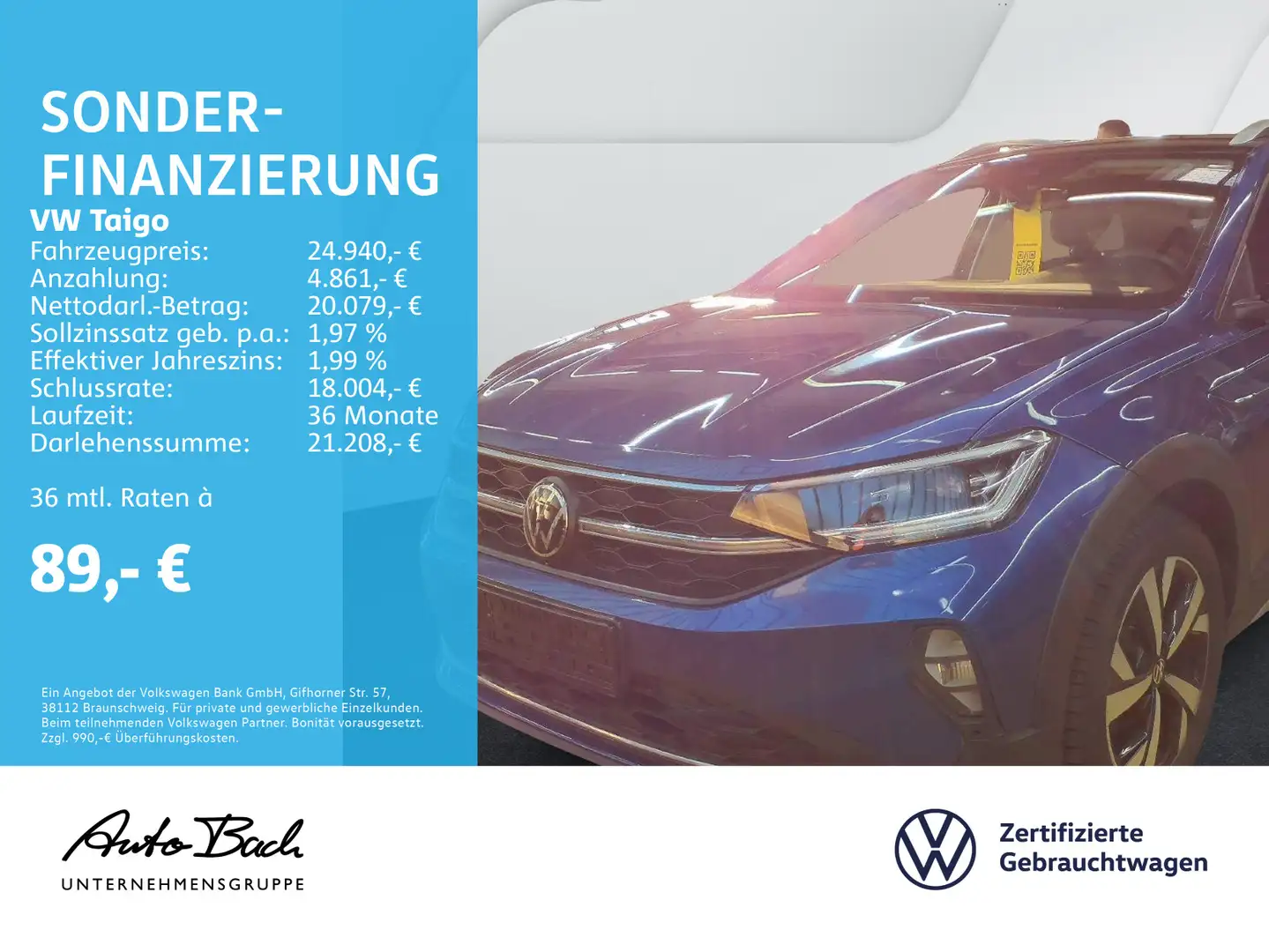 Volkswagen Taigo 1.0 TSI DSG Style, Navi, LED-Matrix, App-C Blau - 1