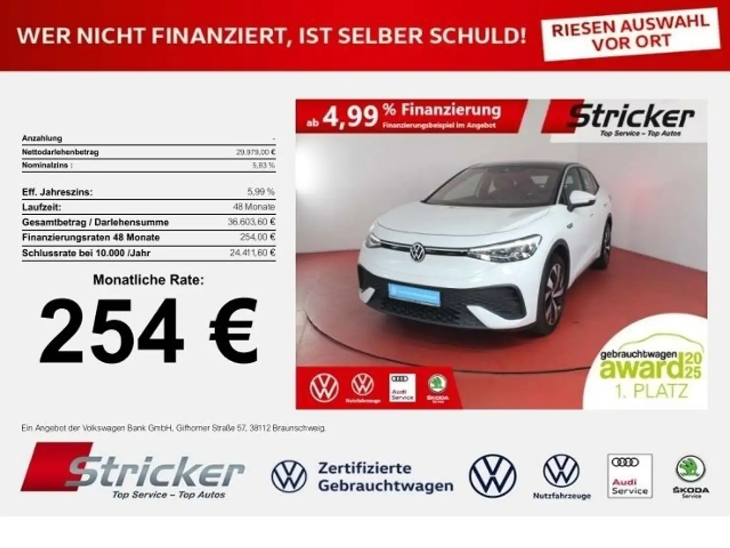 Volkswagen ID.5 Pro Performance 150/77 254,-ohne Anzahlung ACC Wä Weiß - 1