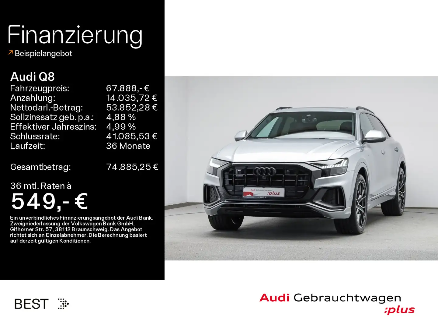 Audi Q8 45 TDI qu. 3 x S line*Air*Assist*Matrix*B&O Silber - 1