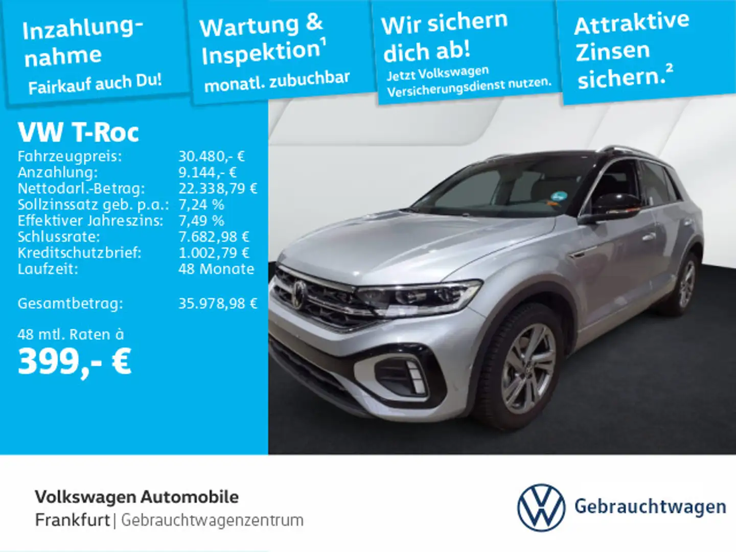 Volkswagen T-Roc 1.5 TSI DSG R-Line Navi LEDPlus DAB+ Front Silber - 1