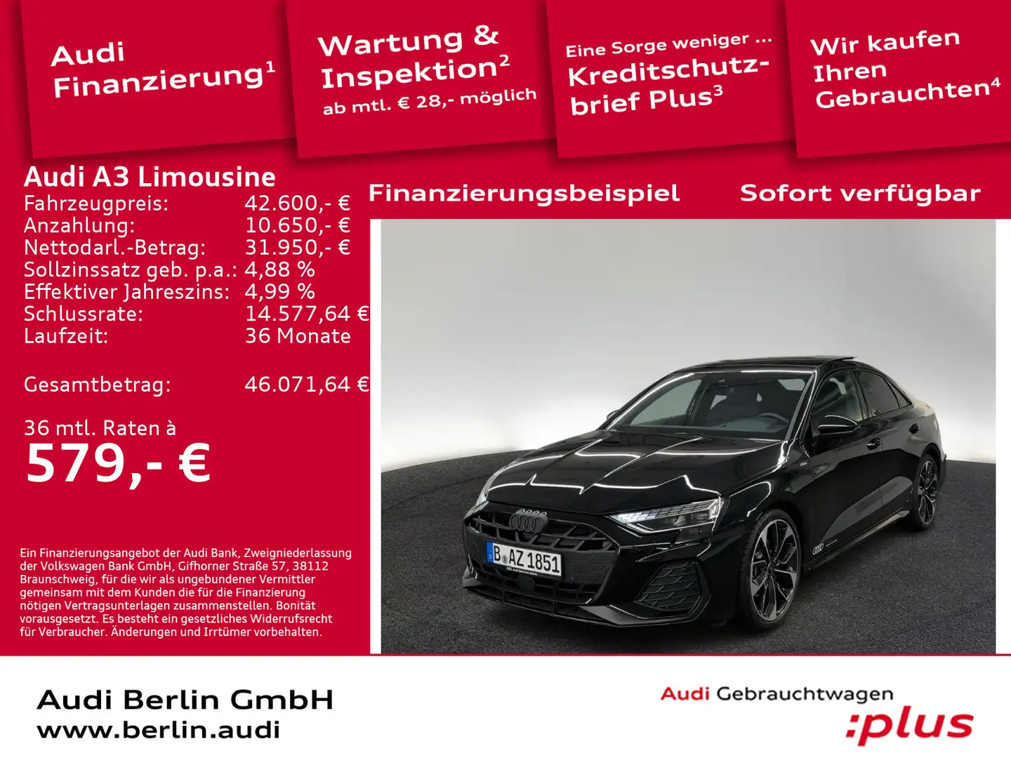 Audi A3 S line 35 TFSI S tronic Schwarz - 1