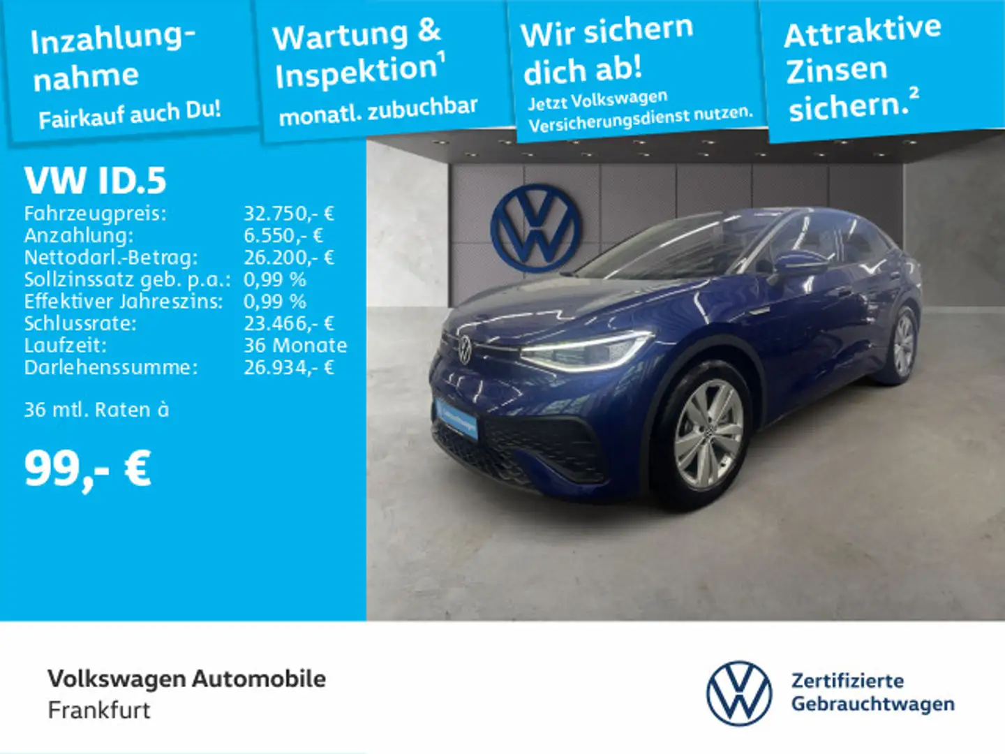 Volkswagen ID.5 Pro Performance Navi IQ.Light DAB+ FrontAss Albastru - 1