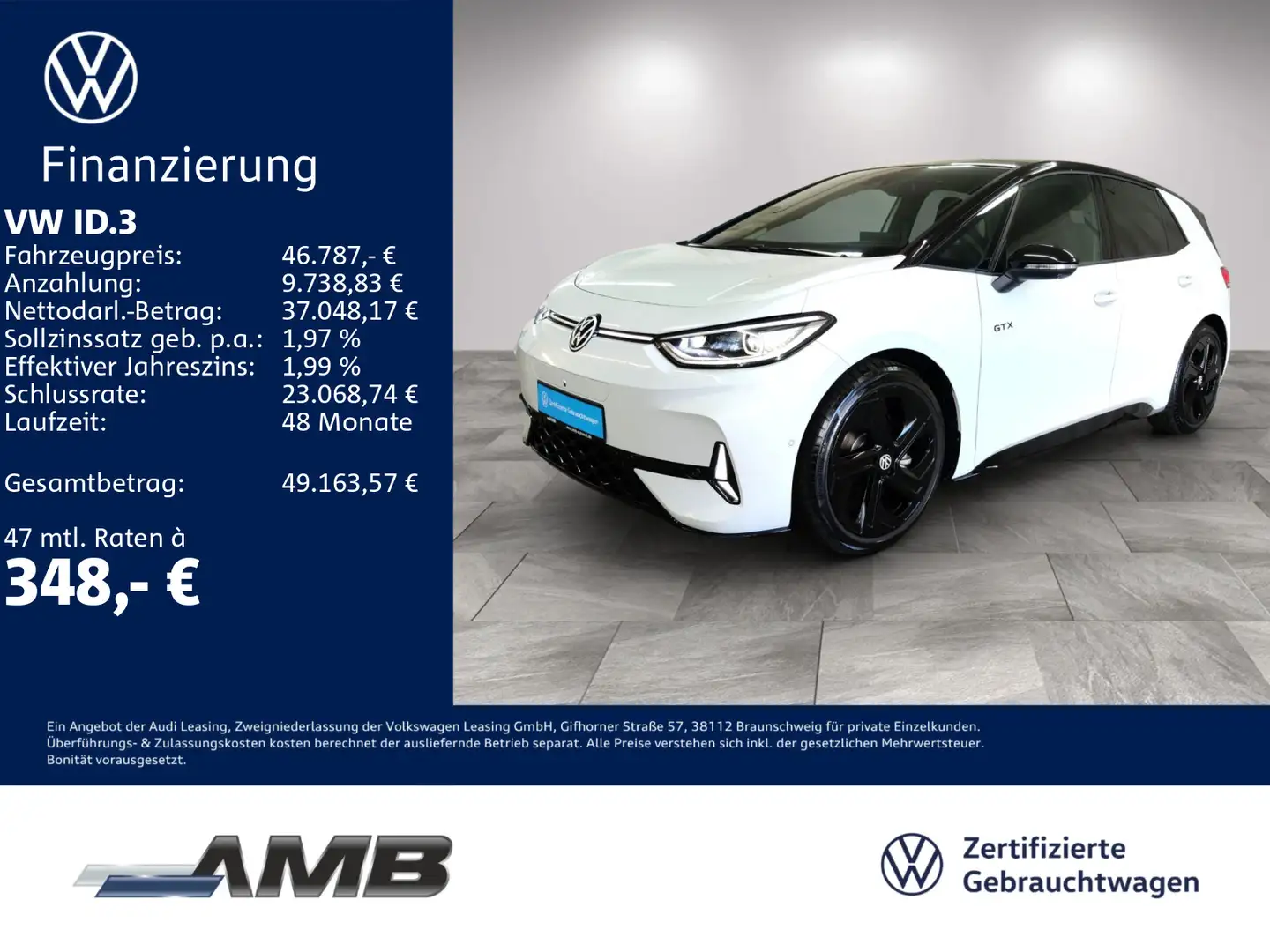 Volkswagen ID.3 GTX Performance 79kWh/AHK/Pano/WäPu/02.30Ga Weiß - 1