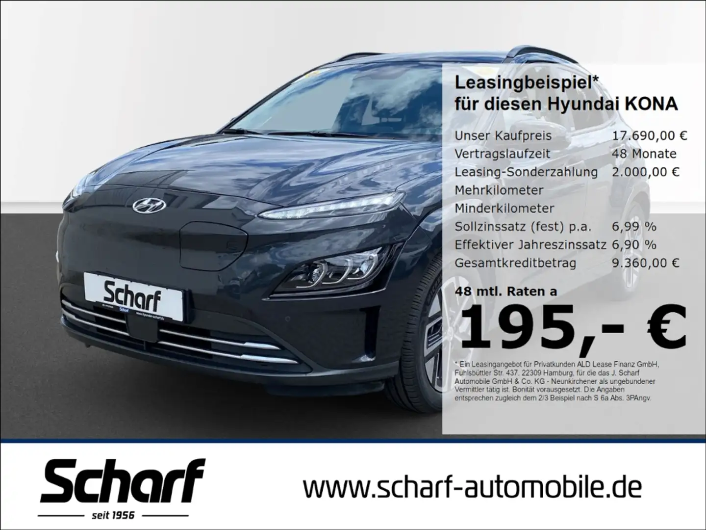 Hyundai KONA EV Trend inkl. 11 kW OBC Navi SHZ Klimaautom Nero - 1