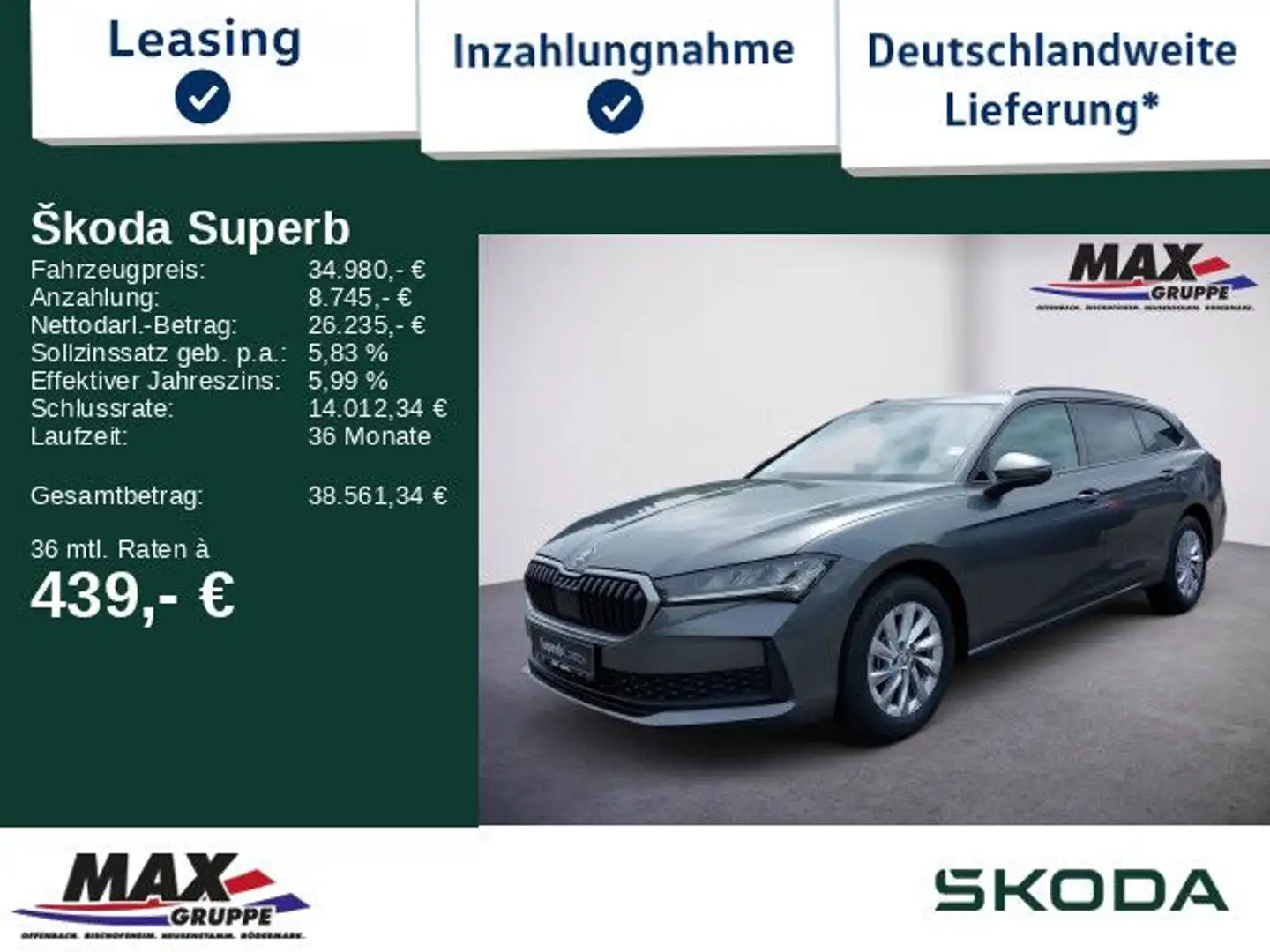 Skoda Superb Combi 1.5 TSI mHEV Essence *NAVI*LED*CARP Gris - 1