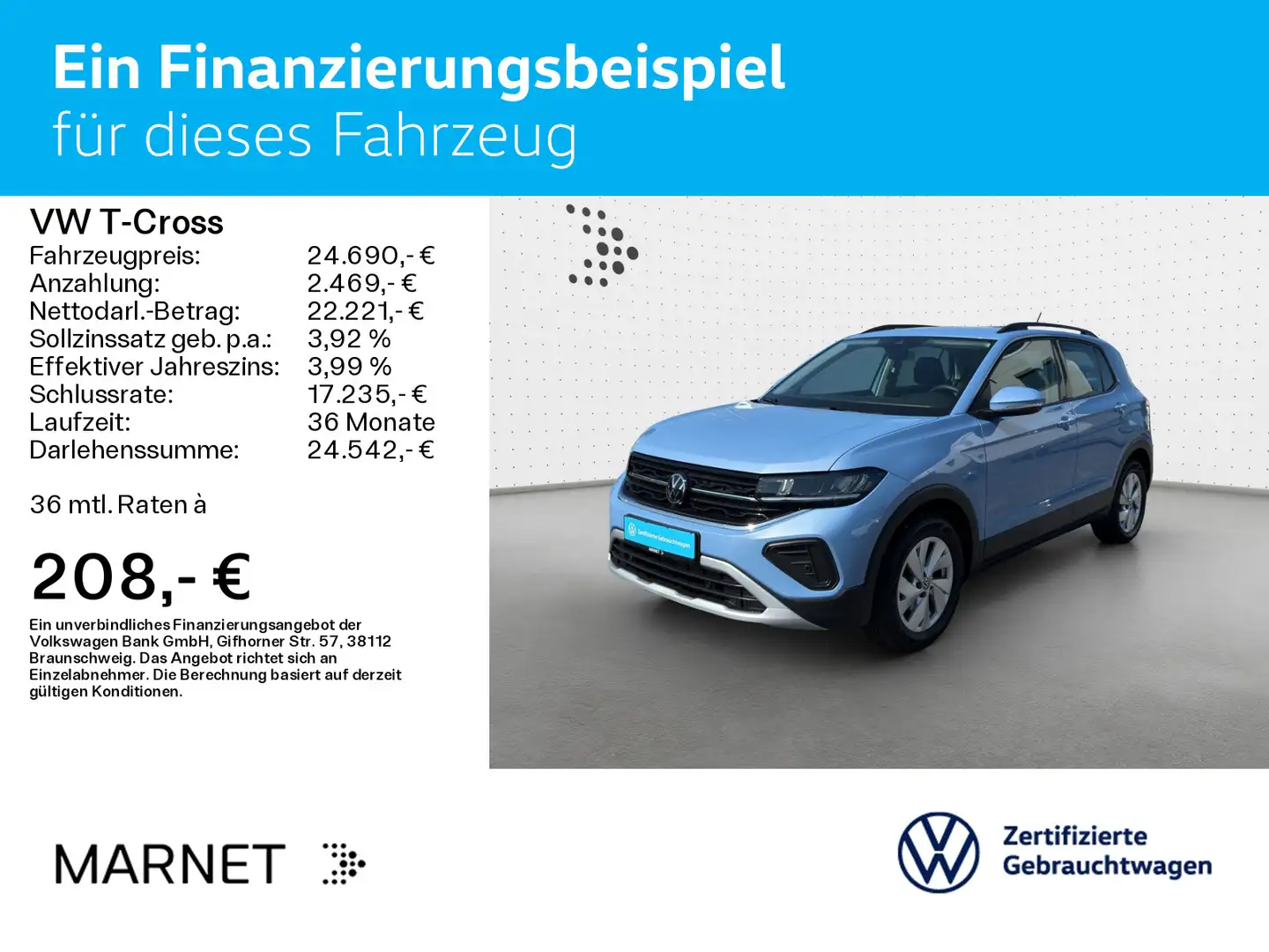 Volkswagen T-Cross 1.0 TSI Life*NAVI*LED*SZ*ASG* Bleu - 2