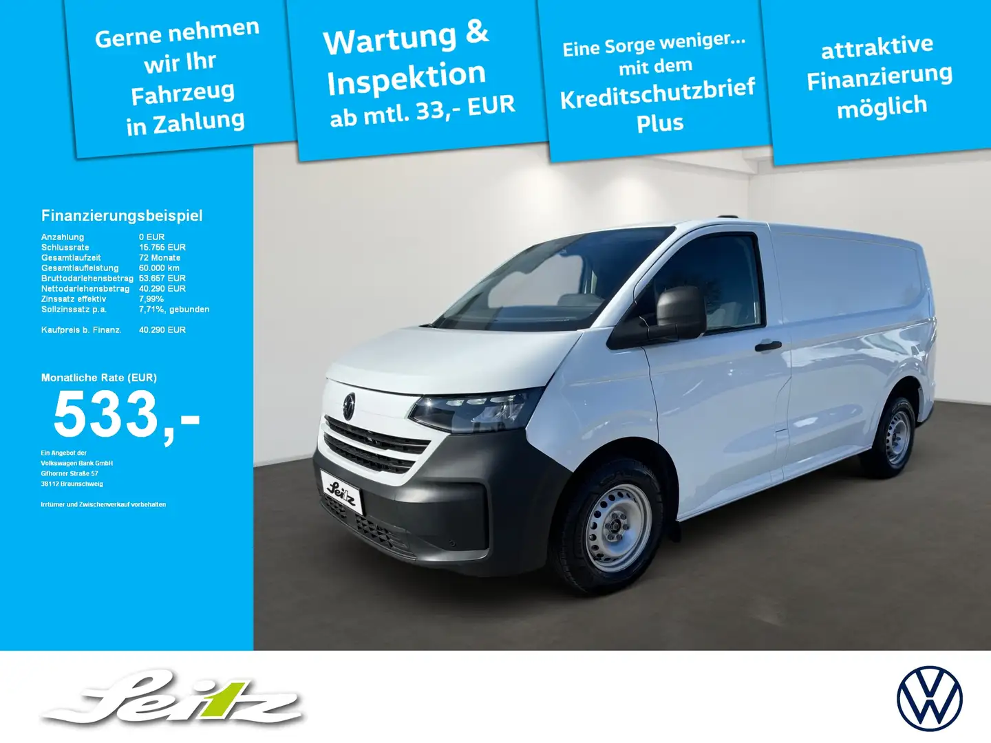 Volkswagen T7 Transporter Kasten 2.0 TDI KR *APPCON*KAMERA*LE Blanc - 1