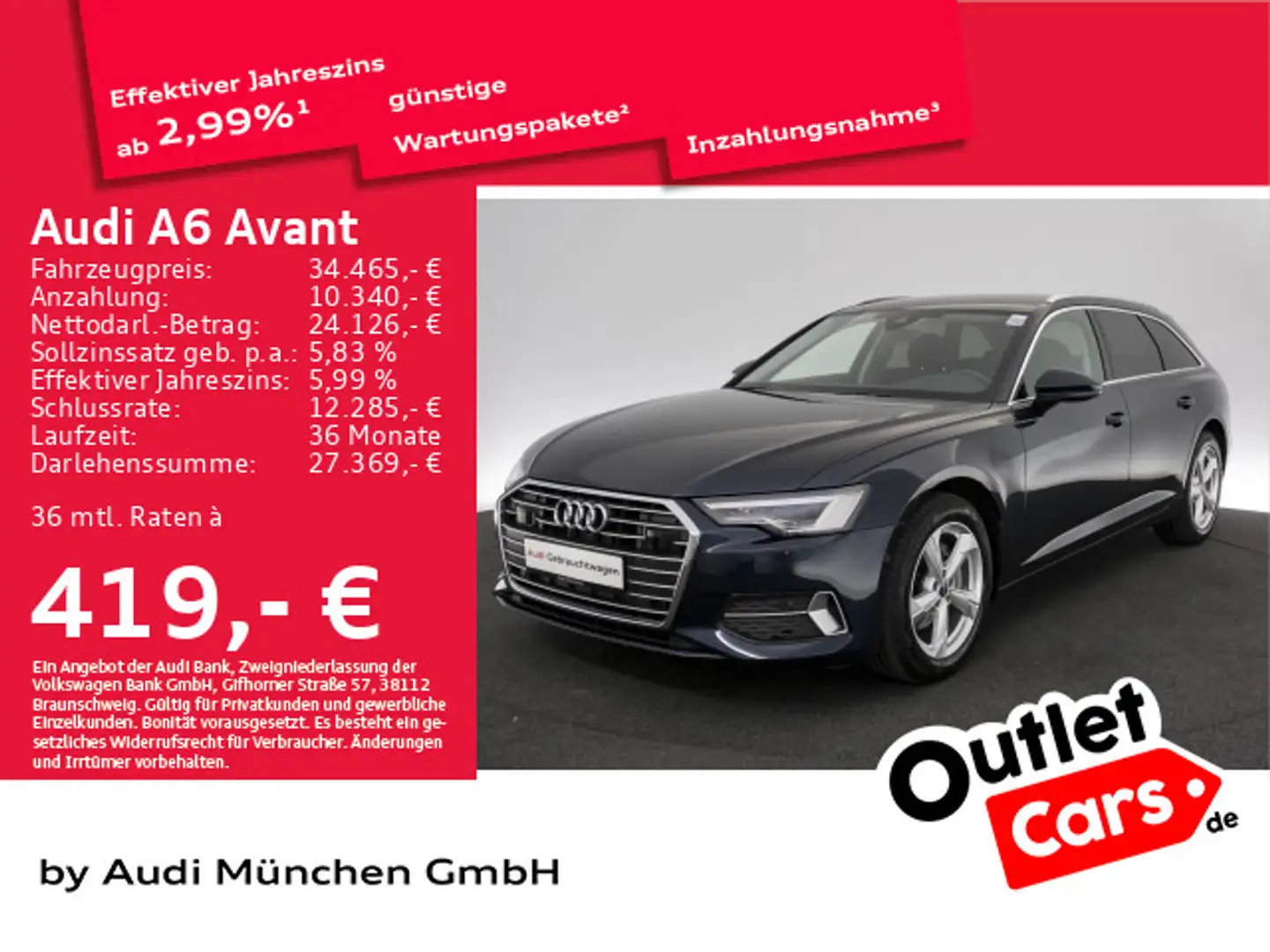 Audi A6 40 TDI S tronic ACC/StdHzg/Navi+ Blauw - 1