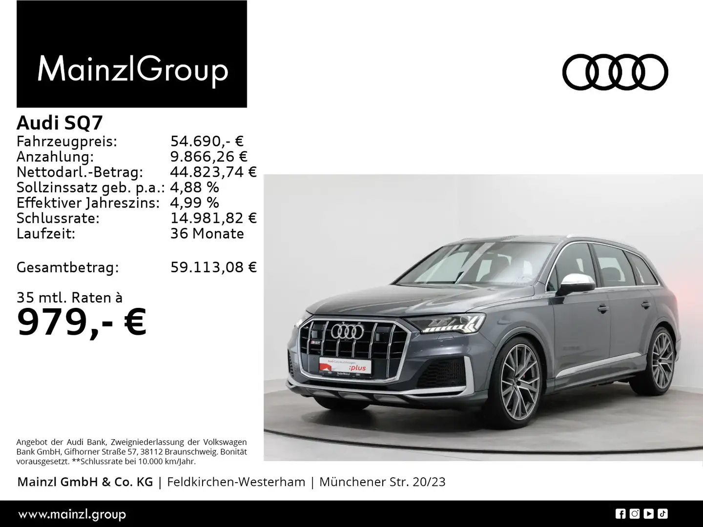 Audi SQ7 4.0 V8 TDI tiptronic Kam. Pano Bose Matrix Grau - 1