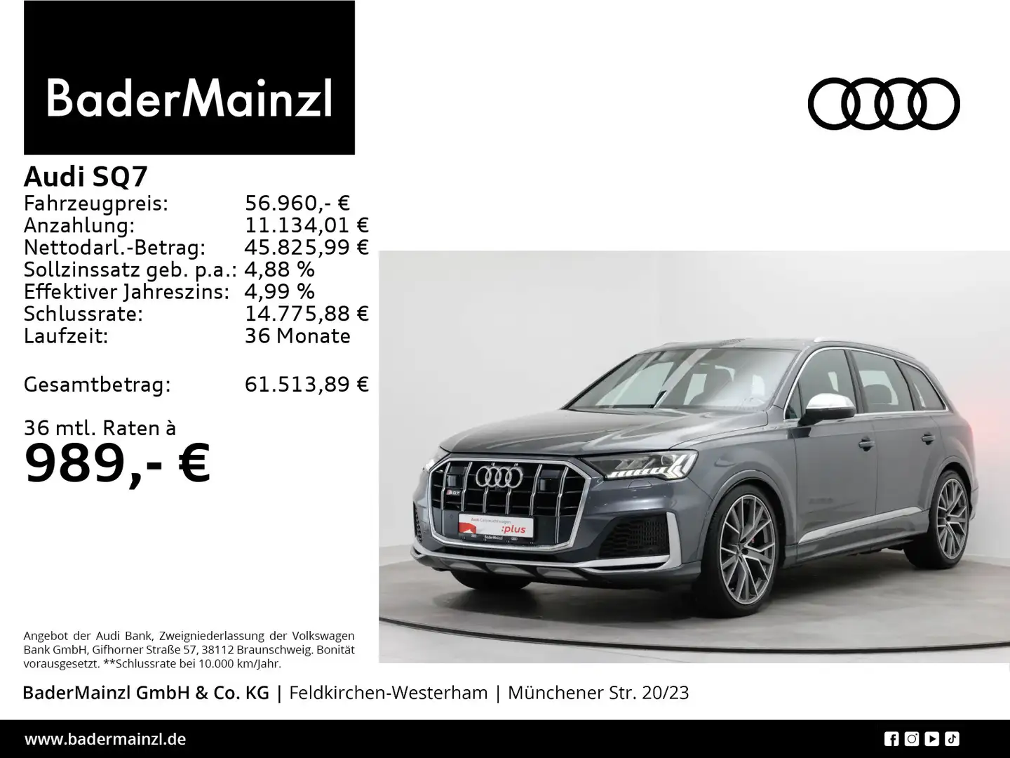 Audi SQ7 4.0 V8 TDI tiptronic Kam. Pano Bose Matrix Gris - 1