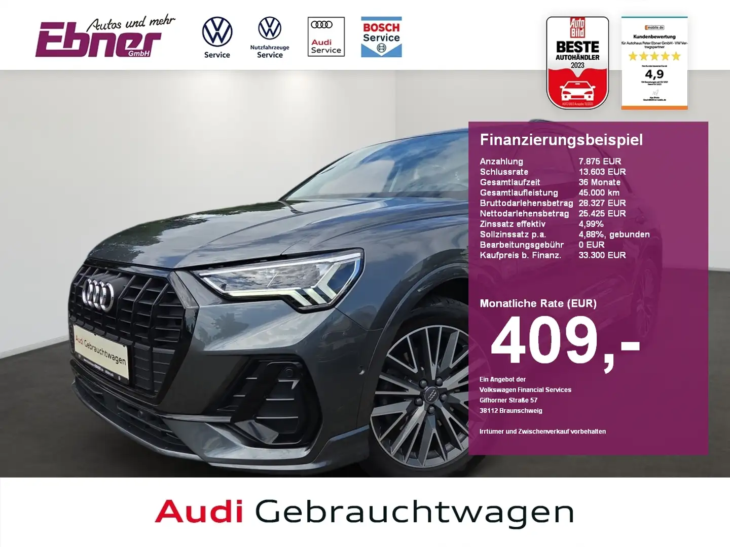 Audi Q3 S-LINE 40TFSI QUATTRO S-TRONIC ACC+KAMERA+KEYLESS+ Gris - 1