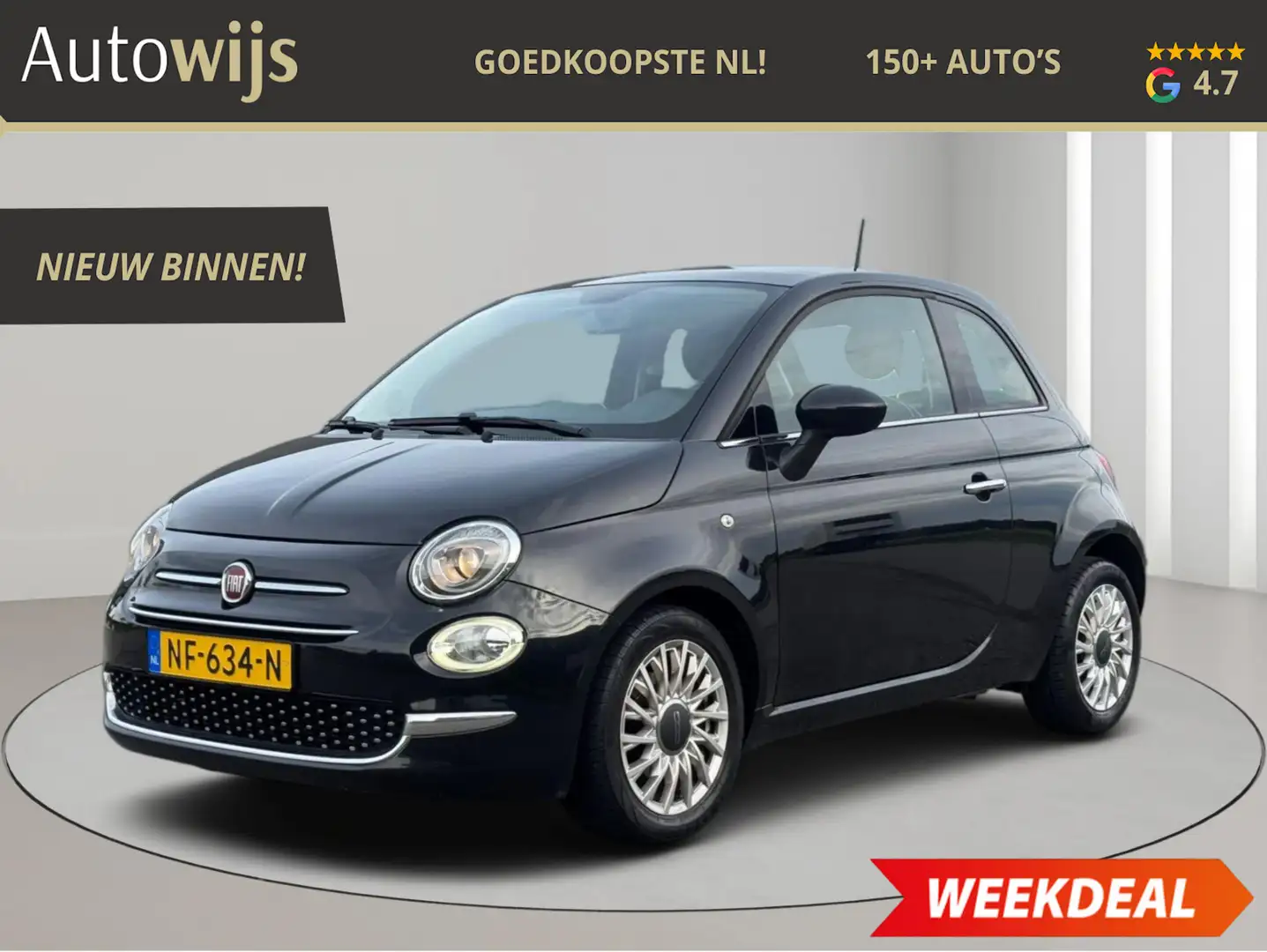 Fiat 500 0.9 TwinAir Turbo Sport|PANO|FACELIFT|LED|LM-VELG| Zwart - 1