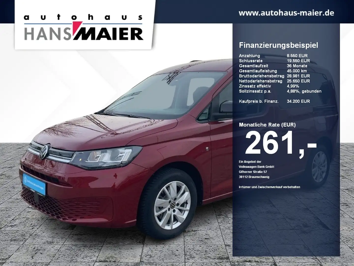 Volkswagen Caddy Life DSG Navi AHK GJR ACC SH EA8 Garantie Rot - 1