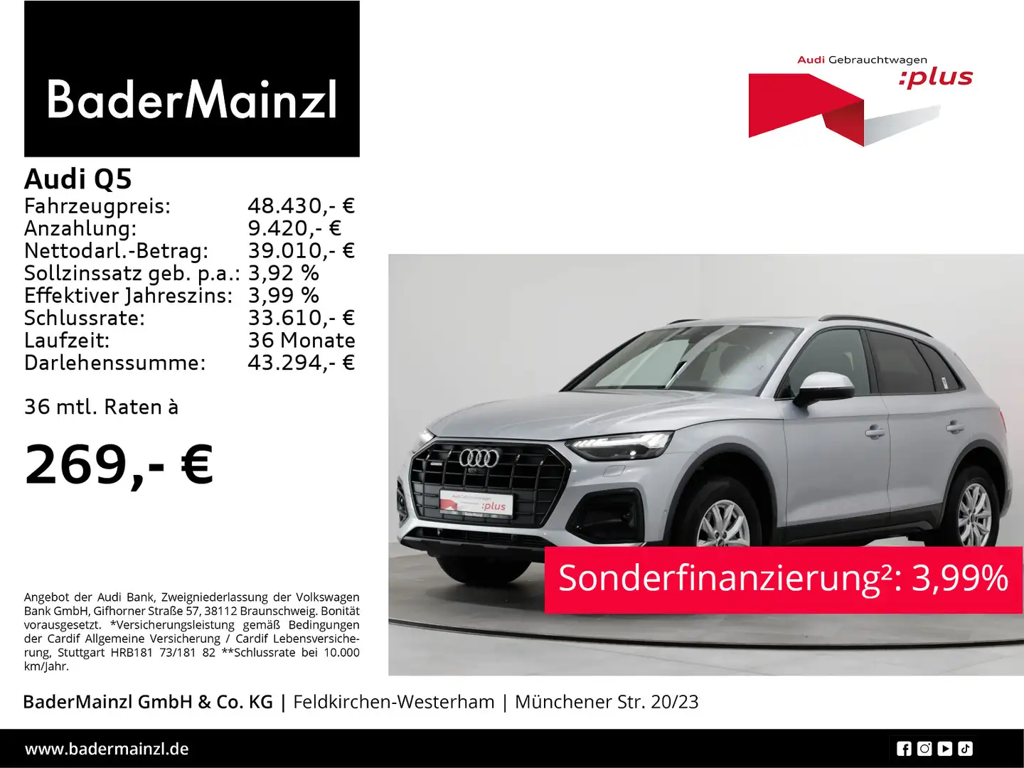 Audi Q5 45 TFSI quattro S tronic AHK Matrix 360° Pano Silber - 1