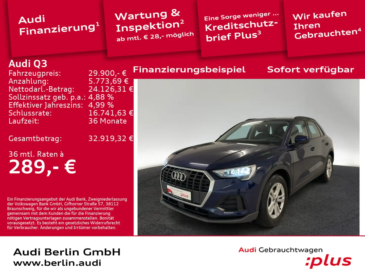 Audi Q3 35 TDI S tr. LED NAVI AHK VIRTUAL Blau - 1