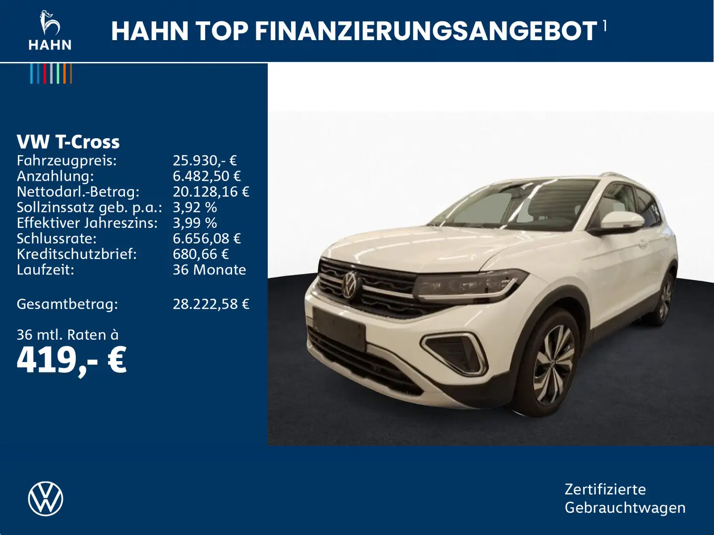 Volkswagen T-Cross 1.0TSI DSG Style Matrix Navi ACC APP CAM Weiß - 2