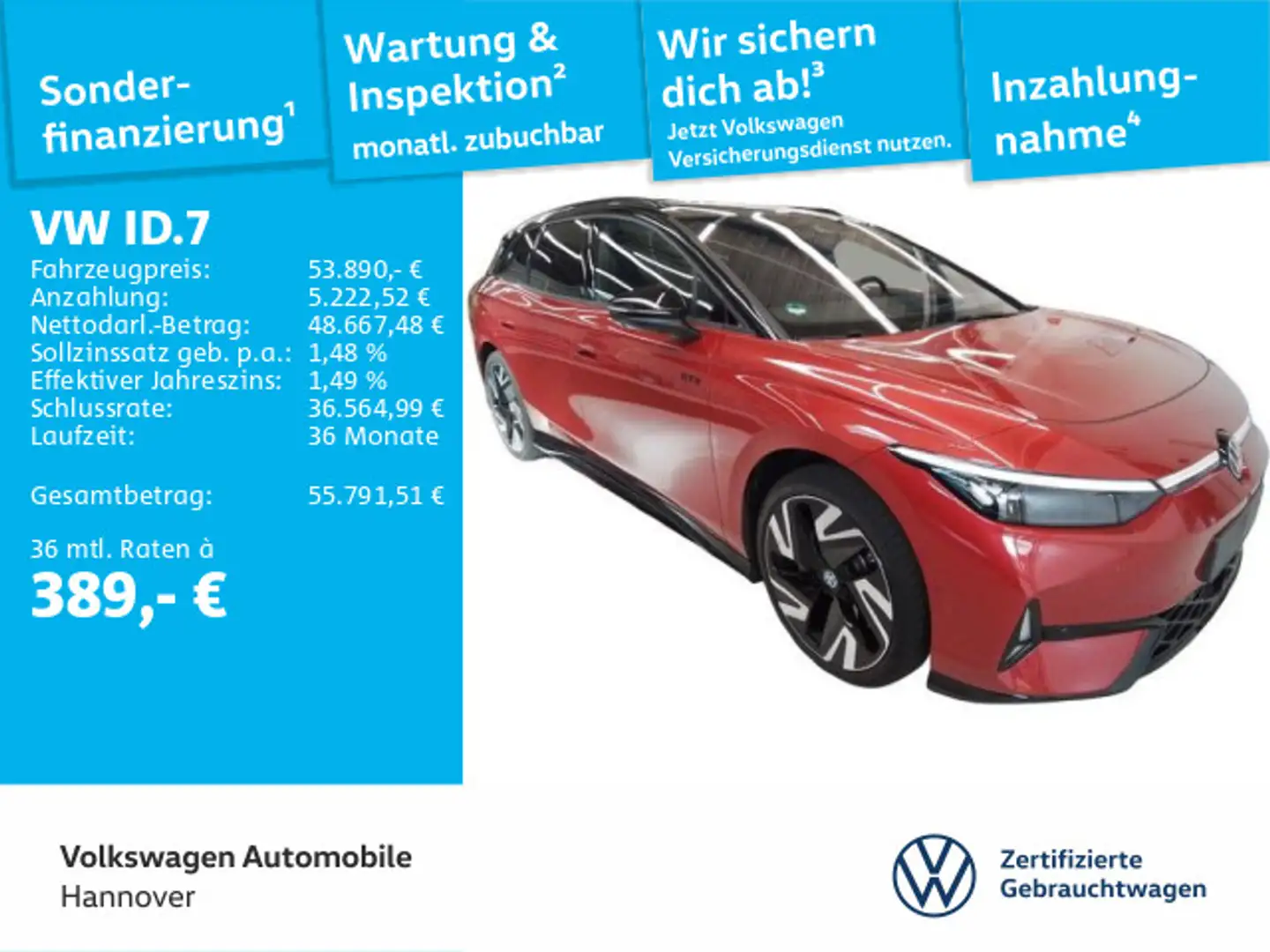 Volkswagen ID.7 Tourer GTX 4M Navi AHK Pano Kamera HUD WP A Rot - 1