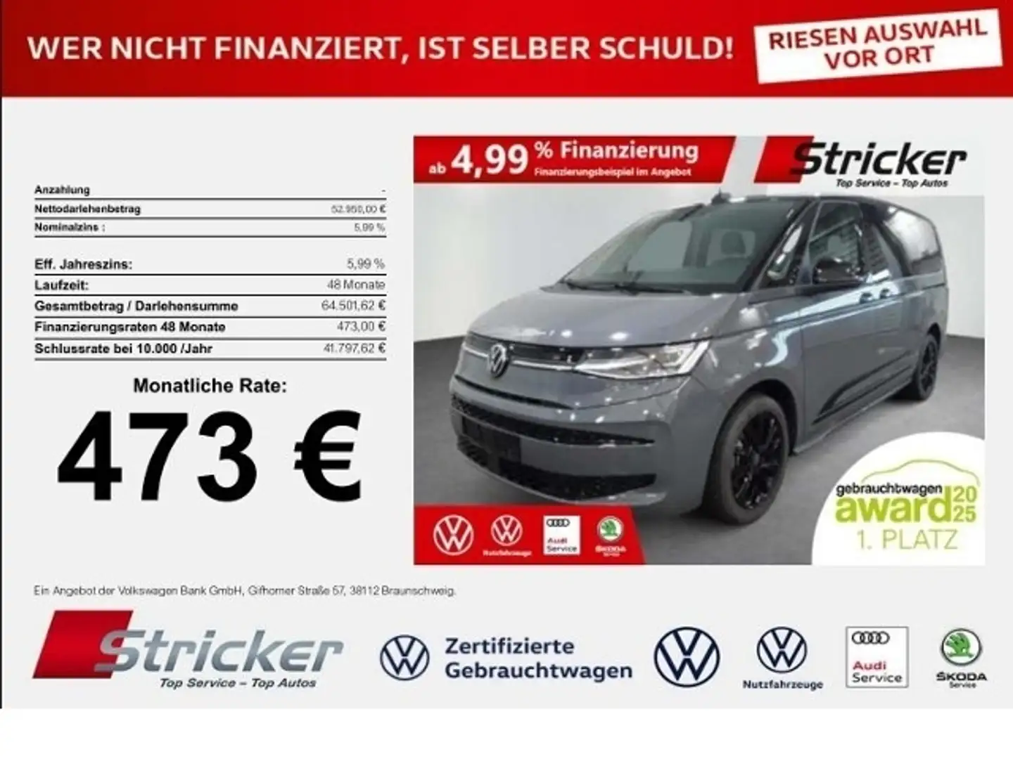 Volkswagen T7 Multivan Edition Lang 2.0TSI DSG 473,-ohne Anzahlung Navi Grau - 1