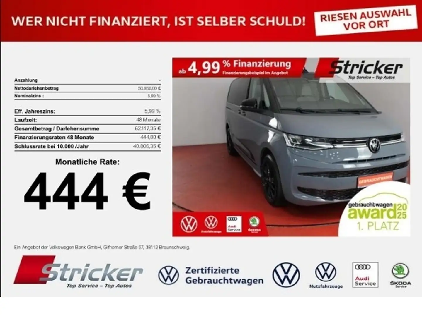 Volkswagen T7 Multivan Edition Lang 2.0TSI DSG 444,-ohne Anzahlung Navi Grau - 1