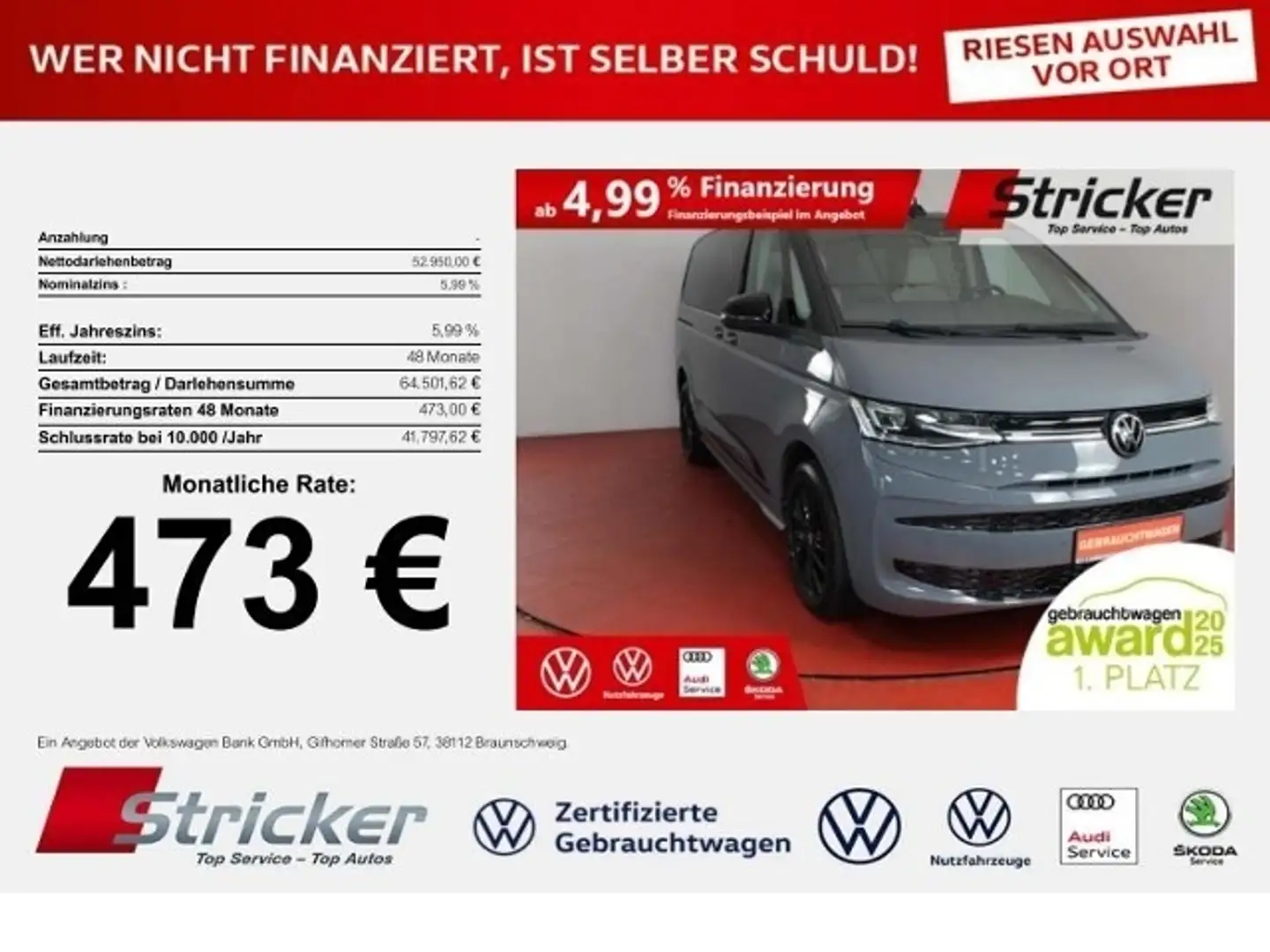 Volkswagen T7 Multivan Edition Lang 2.0TSI DSG 473,-ohne Anzahlung Navi Grau - 1