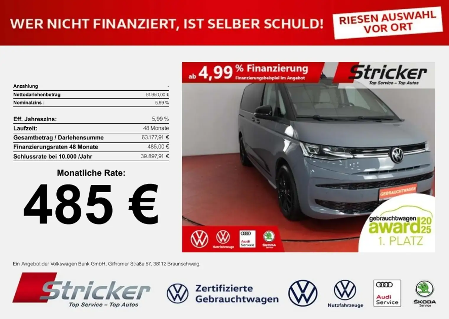 Volkswagen T7 Multivan Edition Lang 2.0TSI DSG 485,-ohne Anzahlung Navi Grau - 1