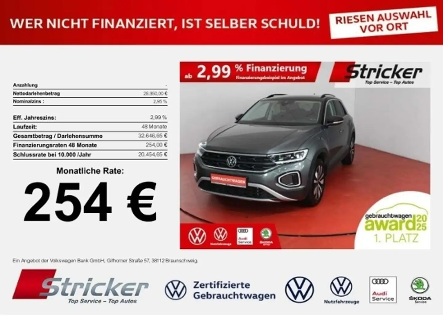 Volkswagen T-Roc GOAL 2.0TDI DSG 254,-ohne Anzahlung Navi AHK Kame Grau - 1