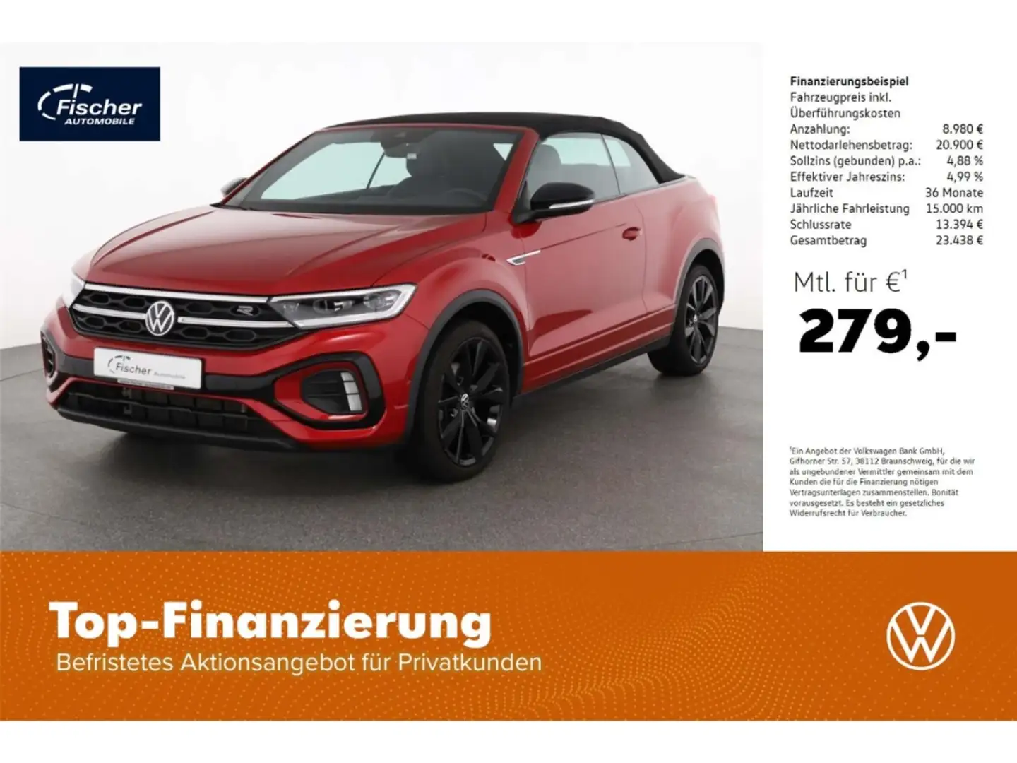 Volkswagen T-Roc Cabriolet 1.5 TSI R-Line Black Style DSG Rot - 1