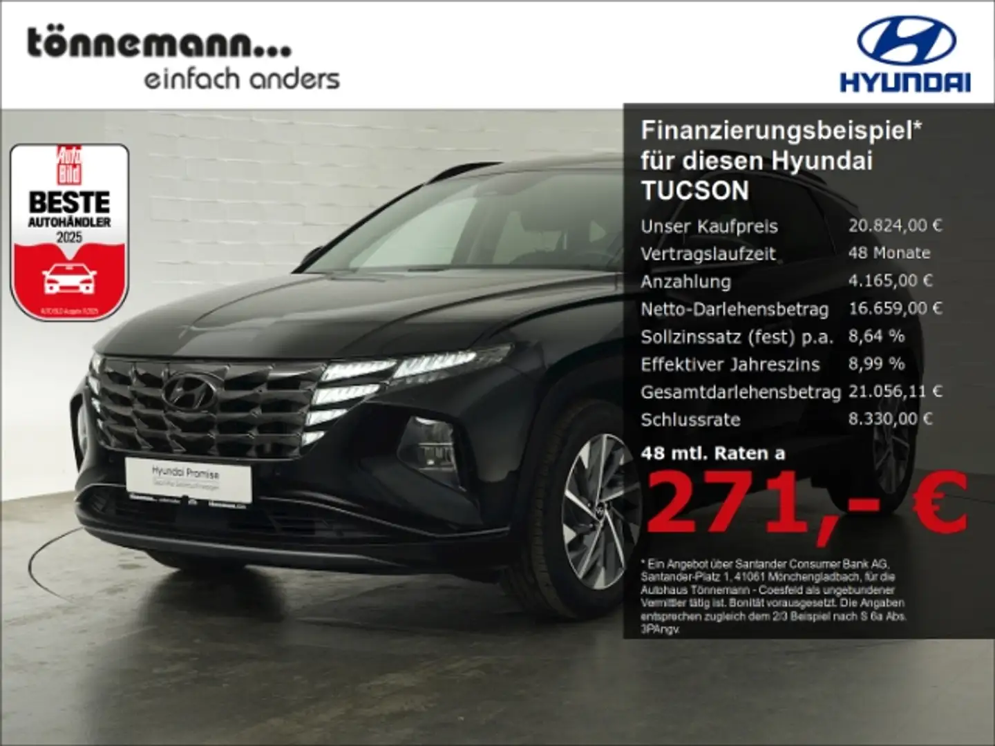 Hyundai TUCSON T-GDI TREND 48V+VOLL LED+NAVI+RÜCKFAHRKAMERA+SITZ- Schwarz - 1