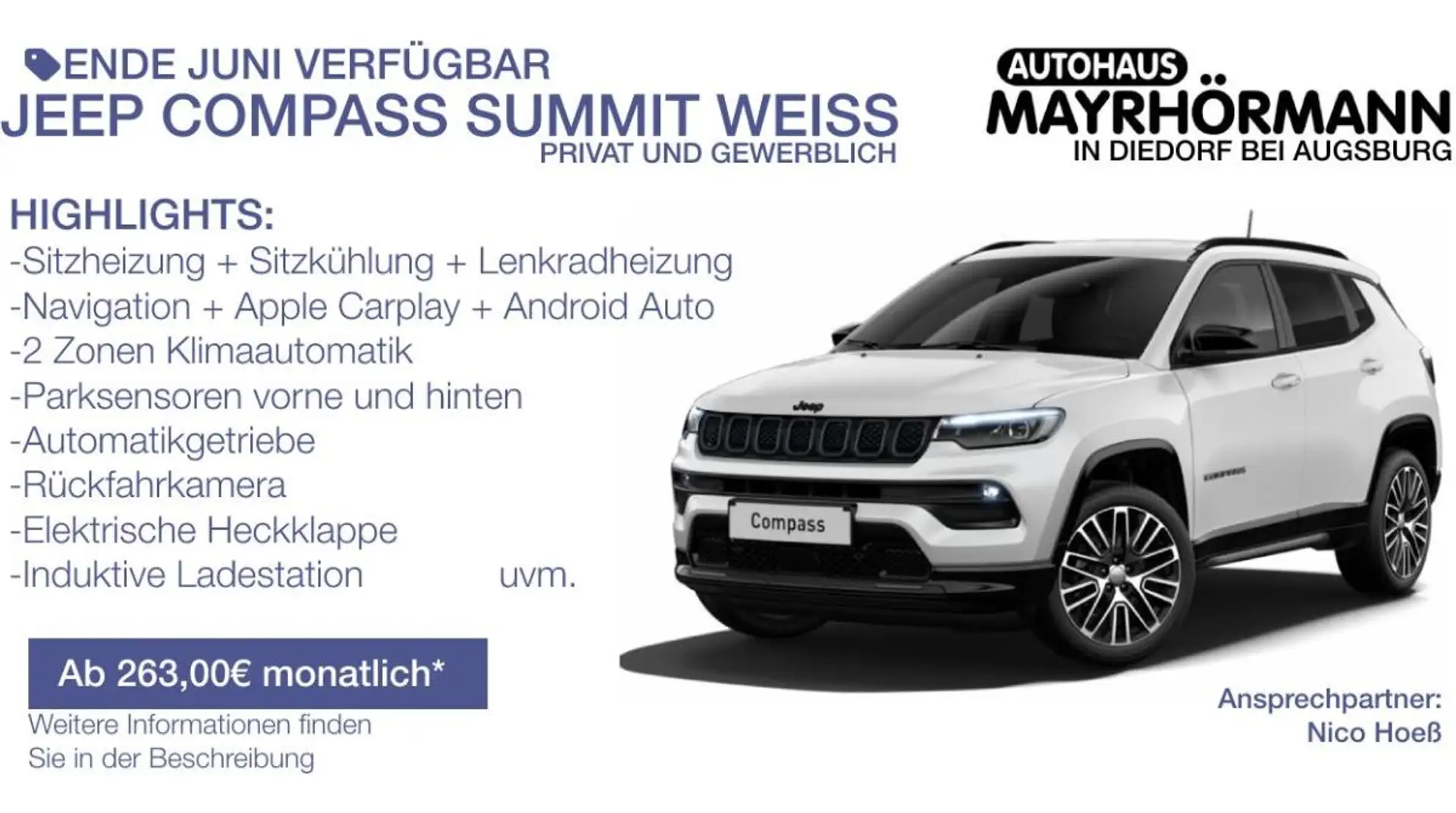 Jeep Compass Summit Weiß ✨LAGERFAHRZEUG 🚚✨ inkl. Premiumpaket  Weiß - 1