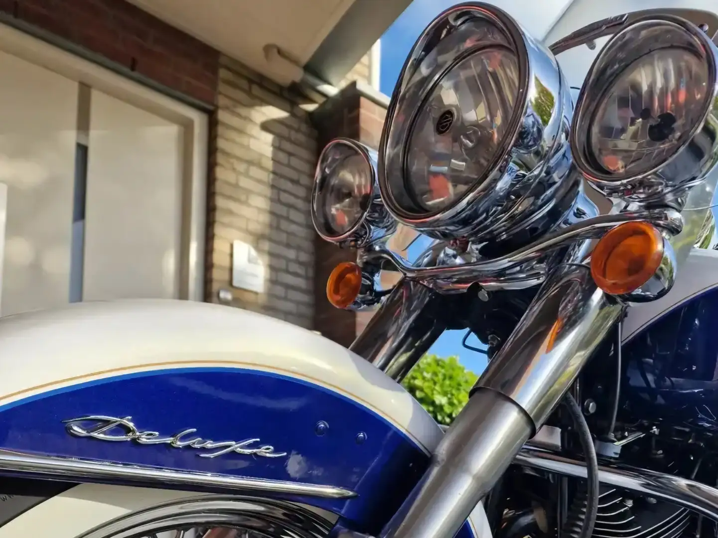 Harley-Davidson Softail Softail Deluxe , Jekill and Hyde uitlaten. Albastru - 1