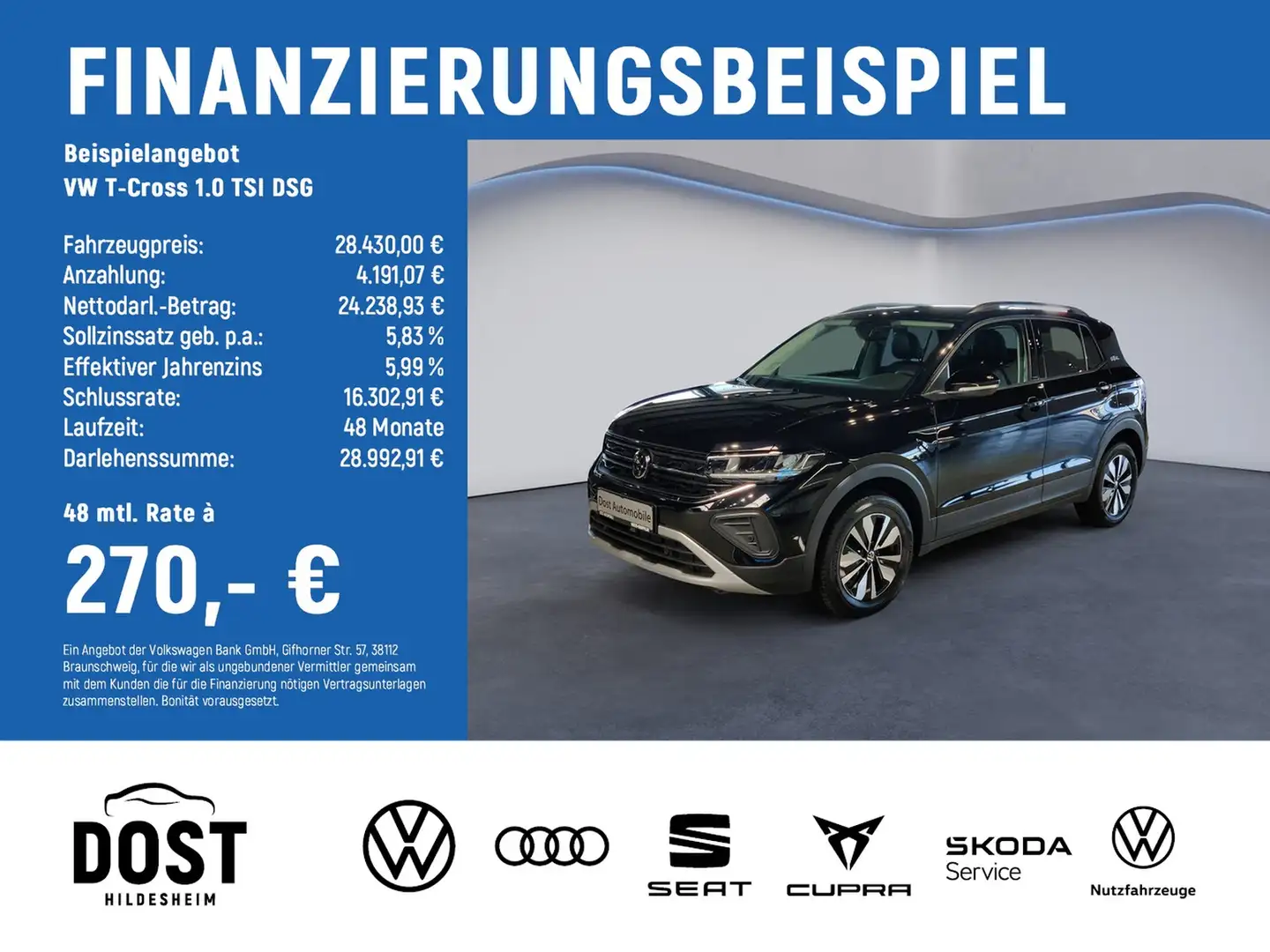 Volkswagen T-Cross 1.0 TSI DSG Goal KLIMA+NAVI+SHZ Zwart - 2