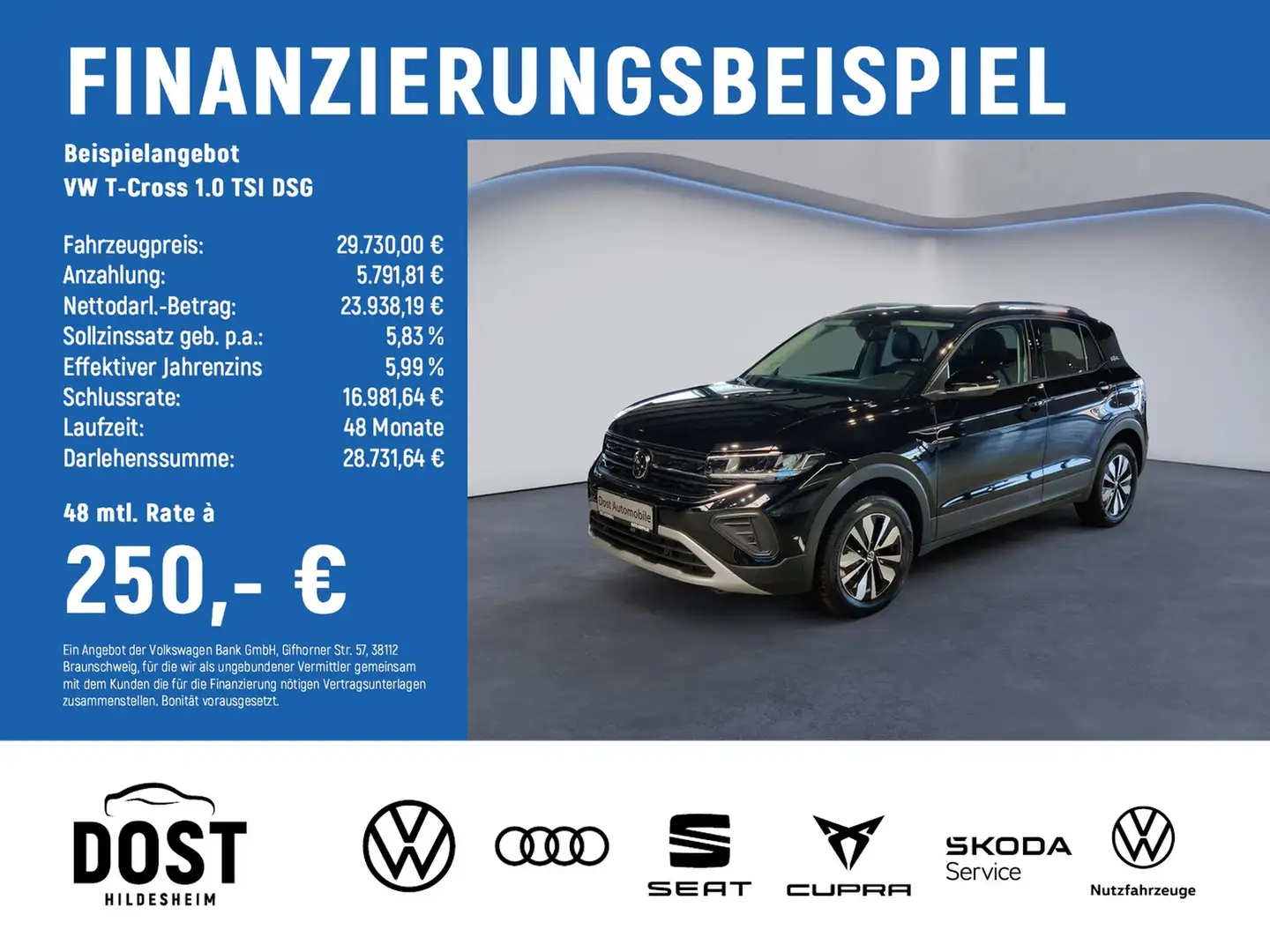 Volkswagen T-Cross 1.0 TSI DSG Goal KLIMA+NAVI+SHZ Schwarz - 2