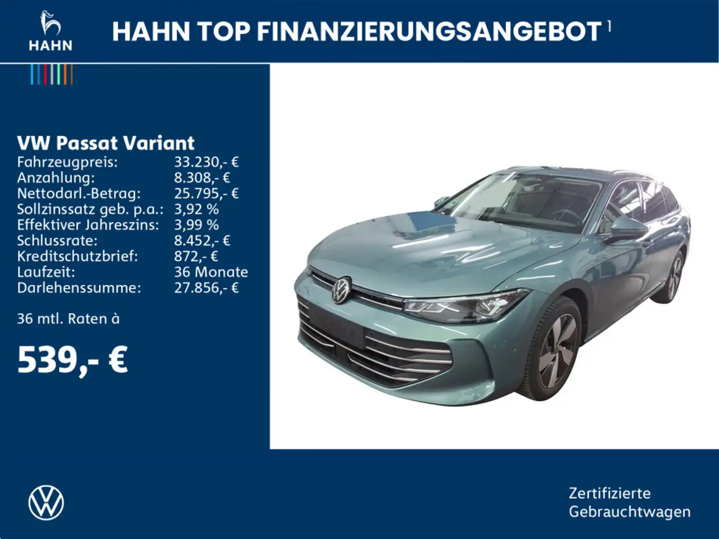 Volkswagen Passat Variant 1.5eTSI DSG Business LED Nav 360° Grün - 2