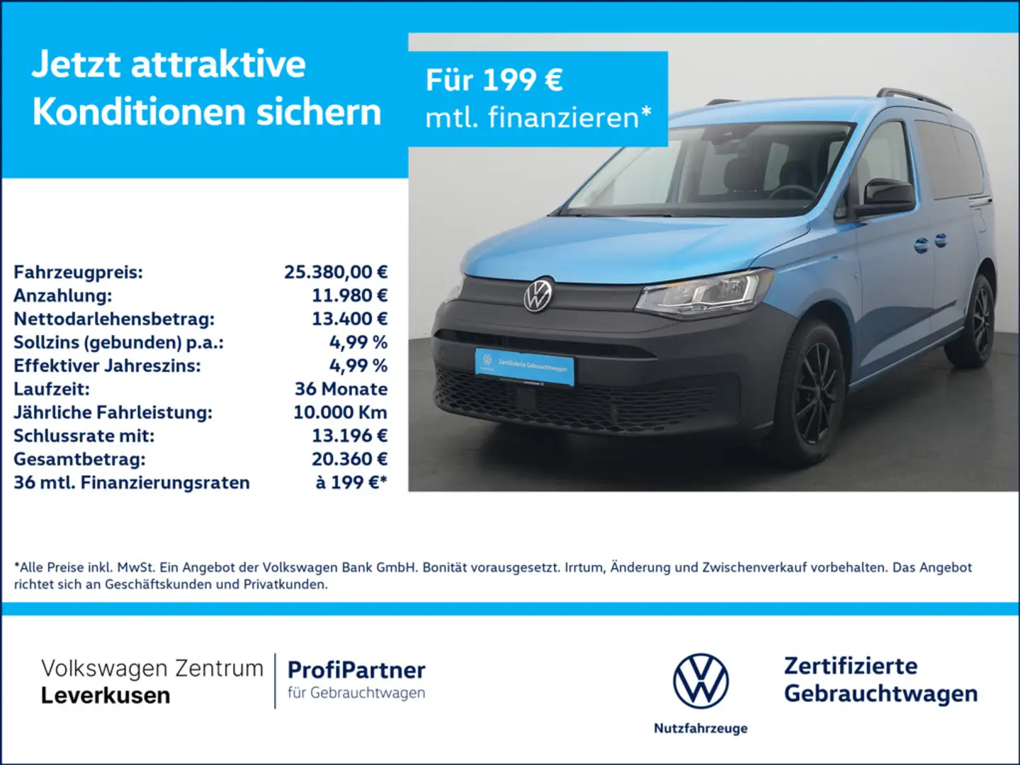 Volkswagen Caddy Kombi NAVI VIRT PRO LANE ASSIST PORT NA Blau - 1