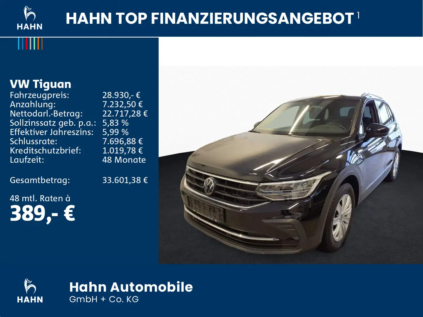 Volkswagen Tiguan 2.0TDI DSG Active AHK ACC Navi App-Connec Schwarz - 2