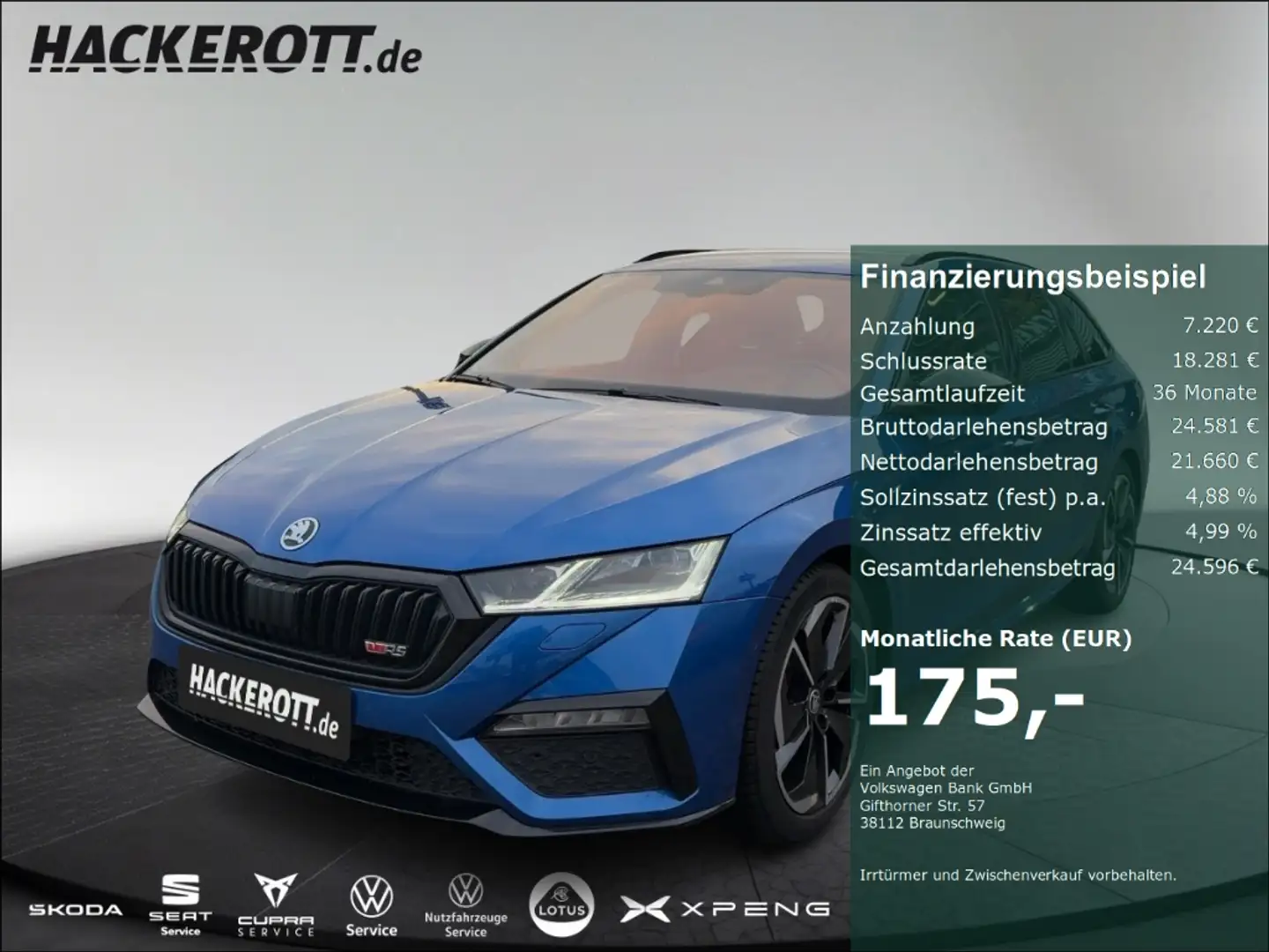 Skoda Octavia Combi RS 2.0TDI DSG Navi e.Heckklappe DCC-Fahrwerk Blau - 1