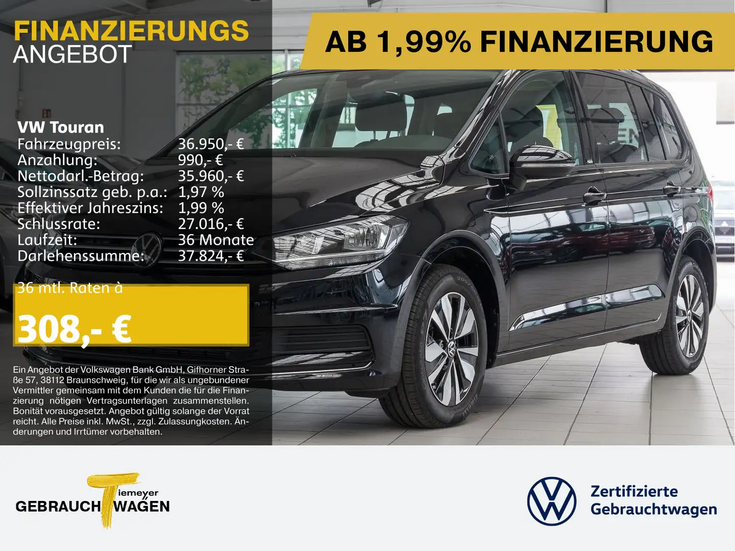 Volkswagen Touran 2.0 TDI DSG MOVE PANO AHK KAMERA eKLAPPE Schwarz - 1