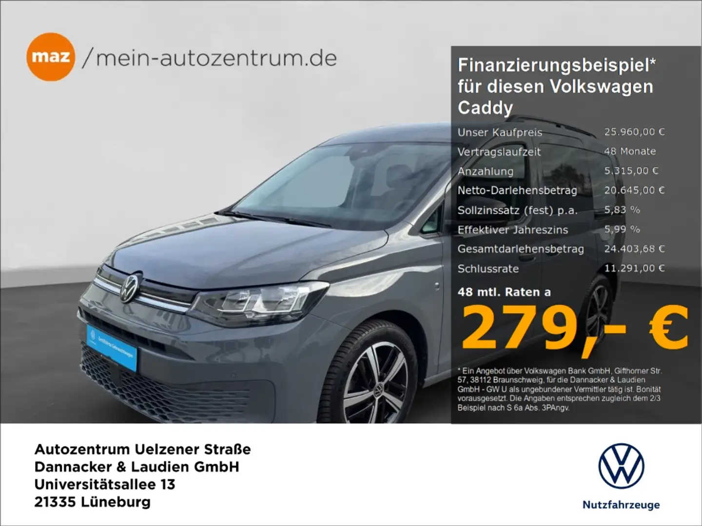 Volkswagen Caddy Life 2.0 TDI Alu Navi Tempomat Kamera Standh. Sitz Grau - 1