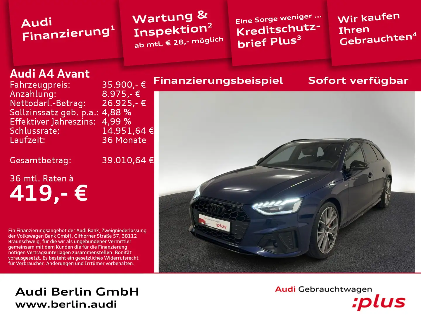 Audi A4 S line 40 TFSI S tr. RFK MATRIX NAVI Blau - 1