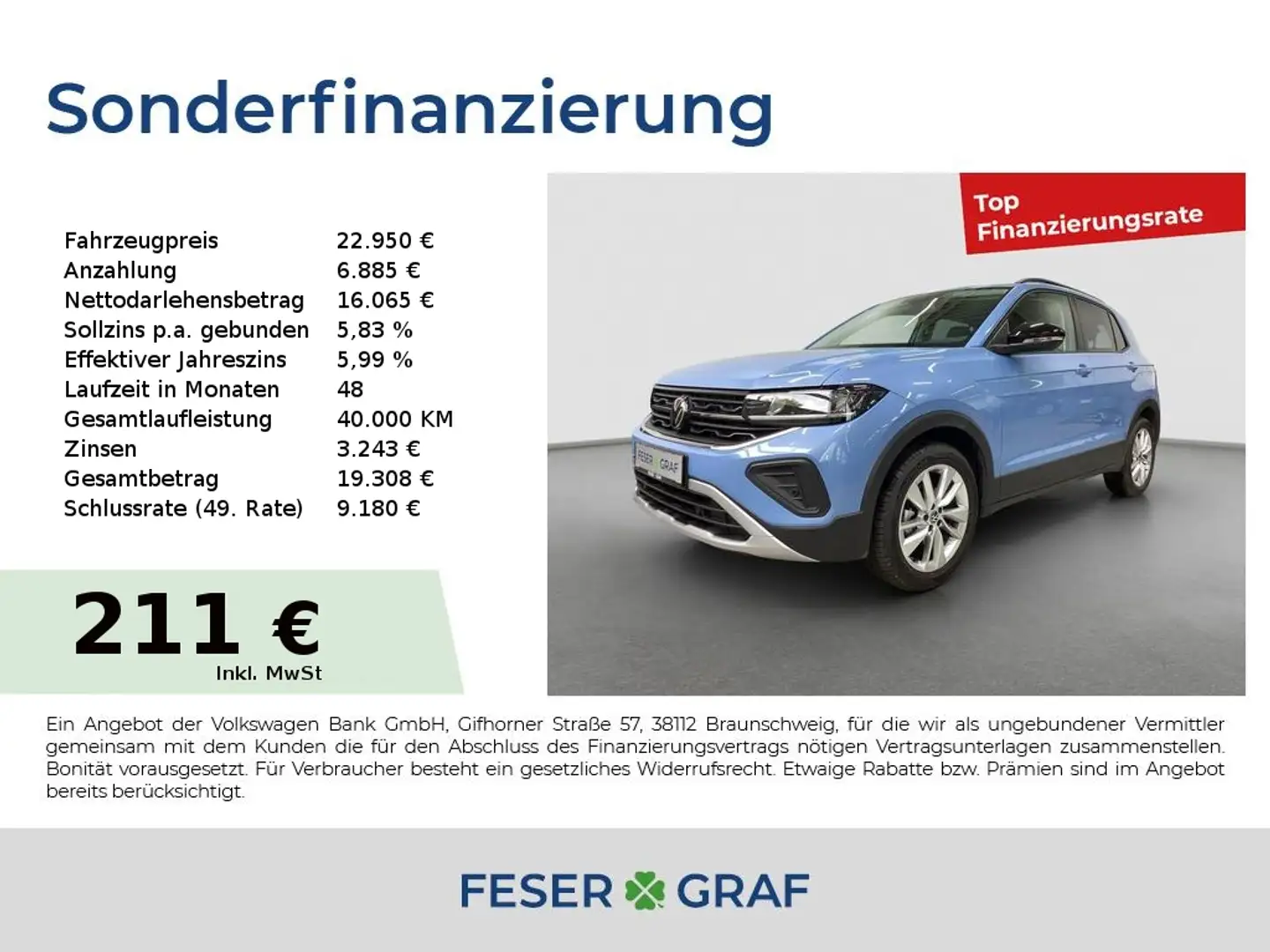 Volkswagen T-Cross GOAL 1.0TSI 70kW 5-Gang Navi Kamera ACC Blau - 1