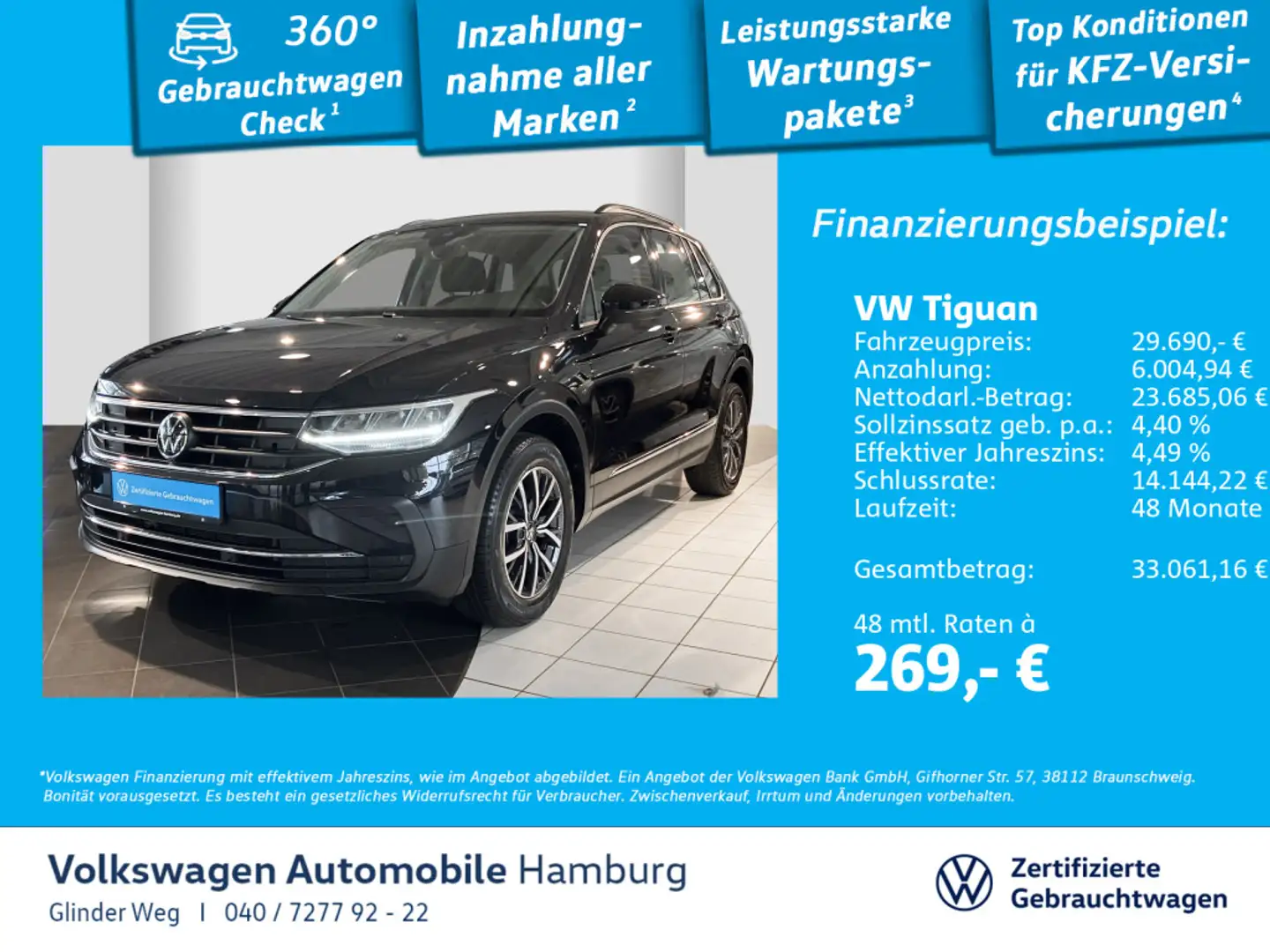Volkswagen Tiguan 2.0 TDI Life DSG AHK Ganzjahresreifen Rea Zwart - 1