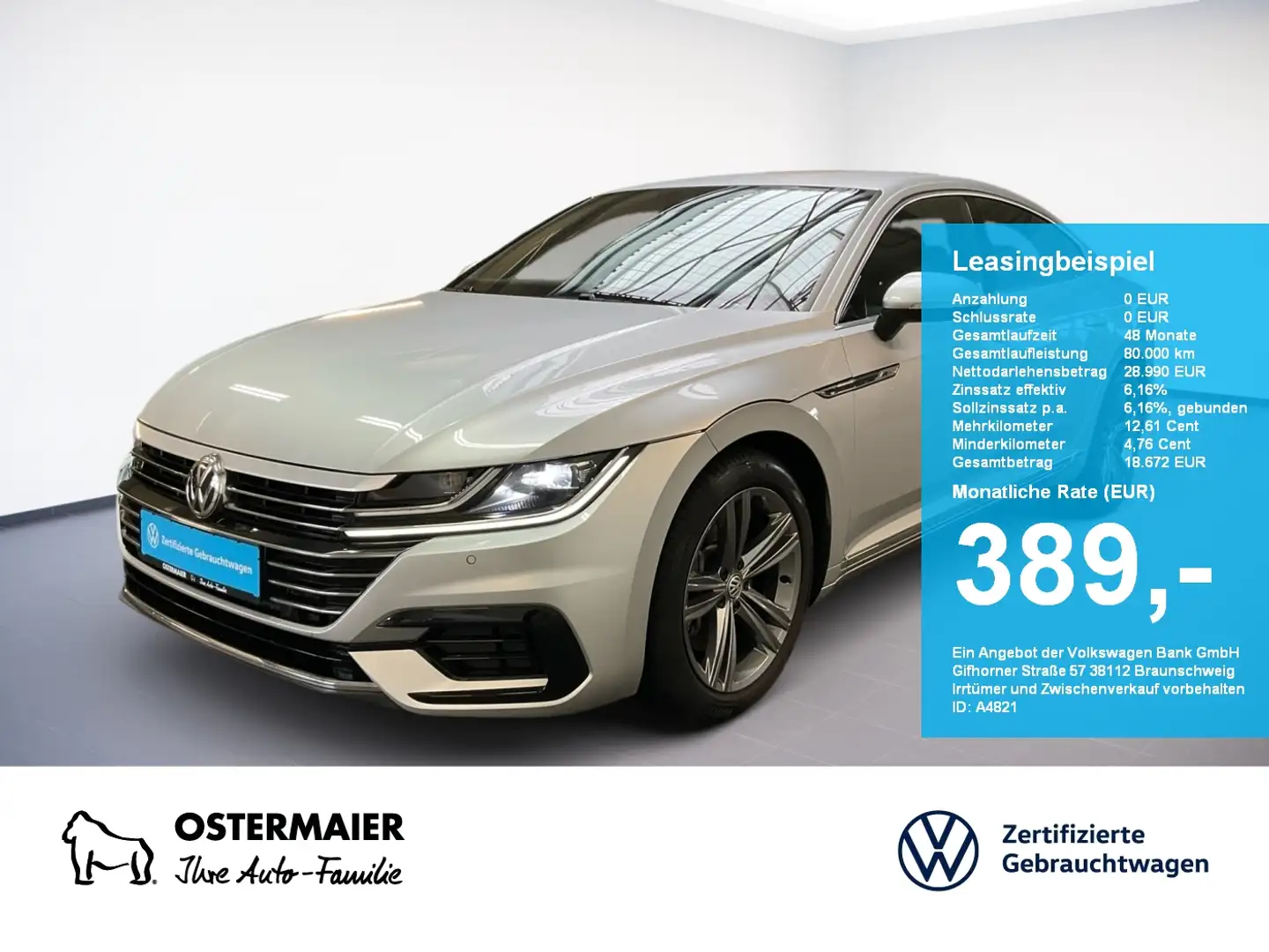 Volkswagen Arteon R-LINE 2.0TDI 239PS DSG 4M LED.AHK.ACC.NAVI.SHZG Argent - 1