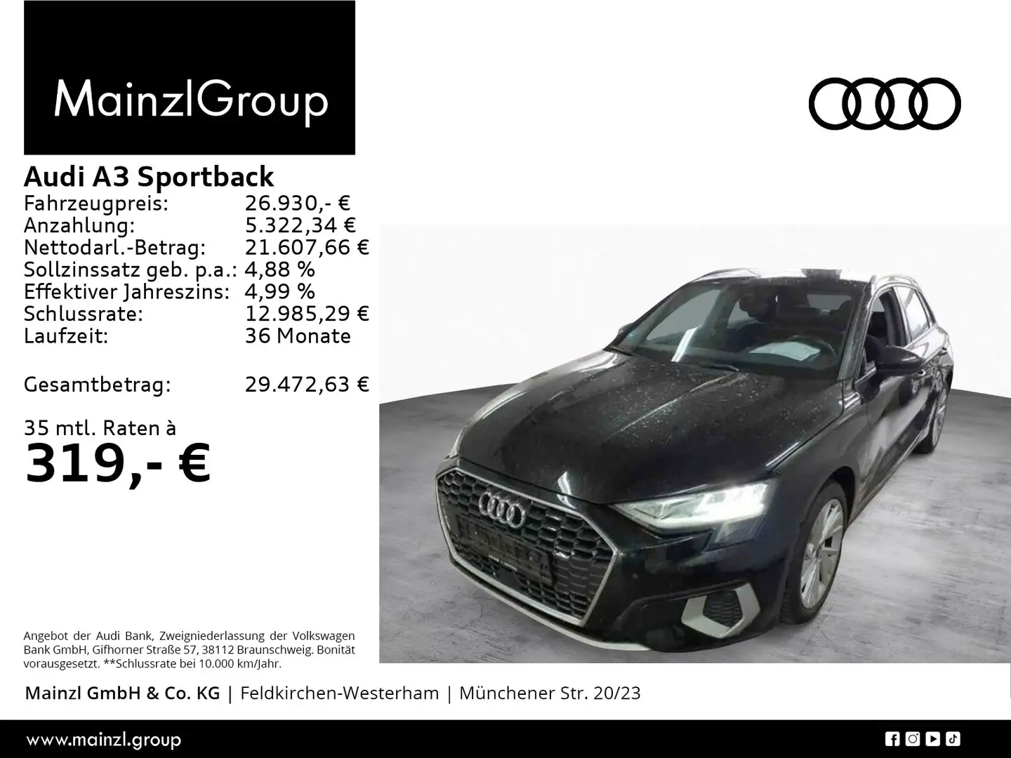 Audi A3 35 TDI S tronic Navi SHZ Kamera AAC Schwarz - 1
