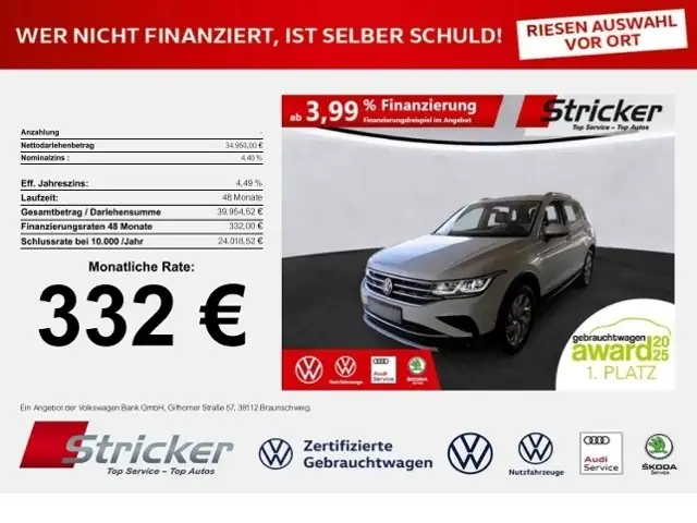 Volkswagen Tiguan Elegance 2.0TDI DSG 4M 332,-ohne Anzahlung Pano A