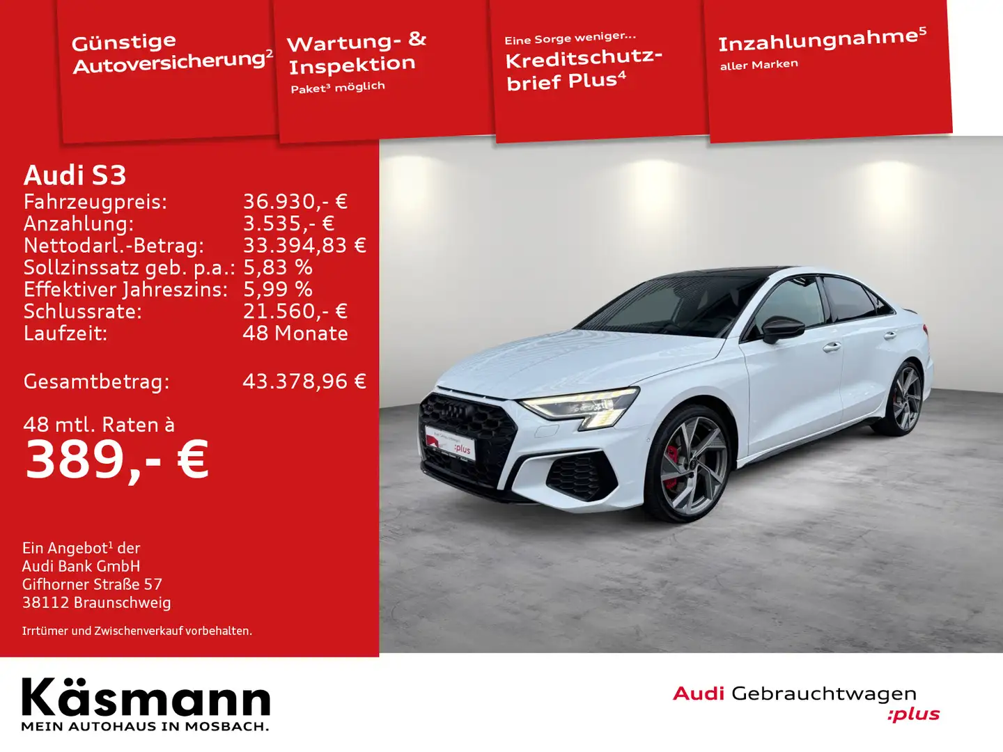 Audi S3 Lim. quattro MATRIX HUD KAM B&O CARBON NAV Blanc - 1