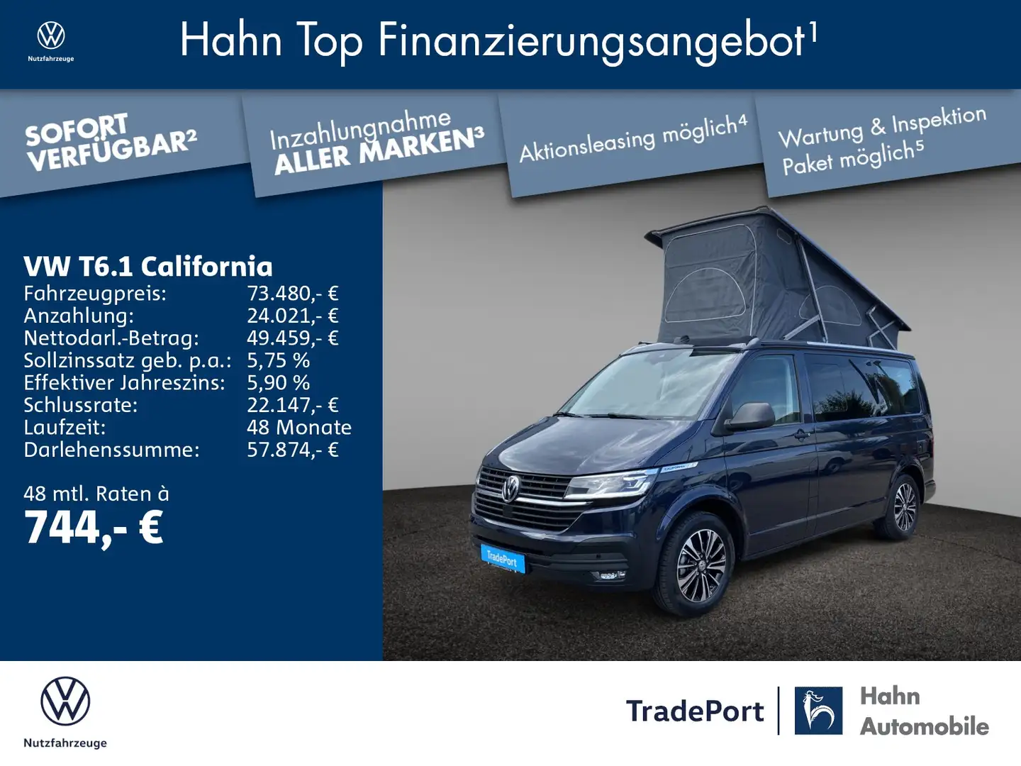 Volkswagen T6.1 California Coast 2,0TDI 110kW DSG LED NAVI Синій - 1