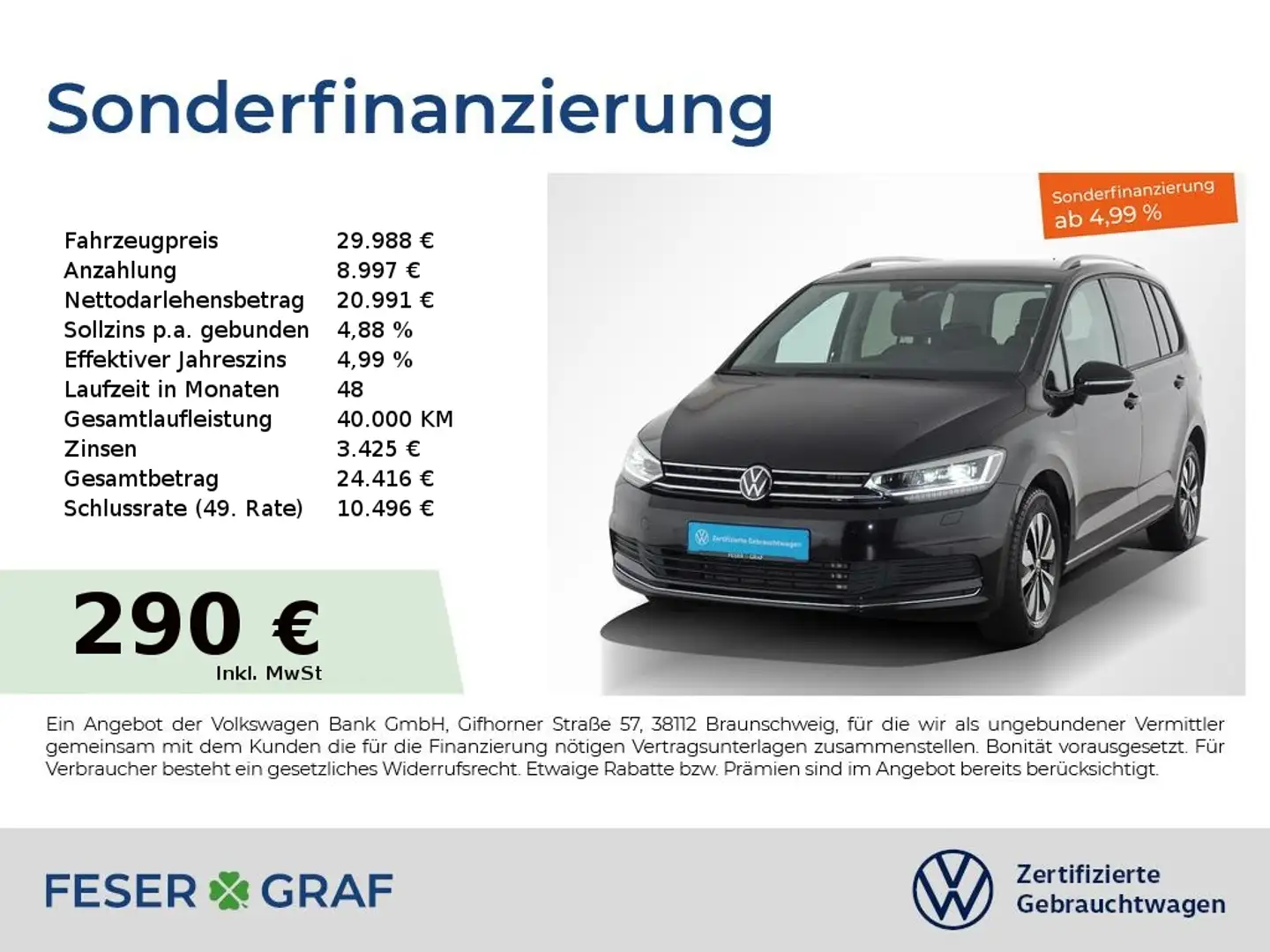 Volkswagen Touran 1.5TSI MOVE DSG ParkAssist LED ACC Navigationssyst Schwarz - 1