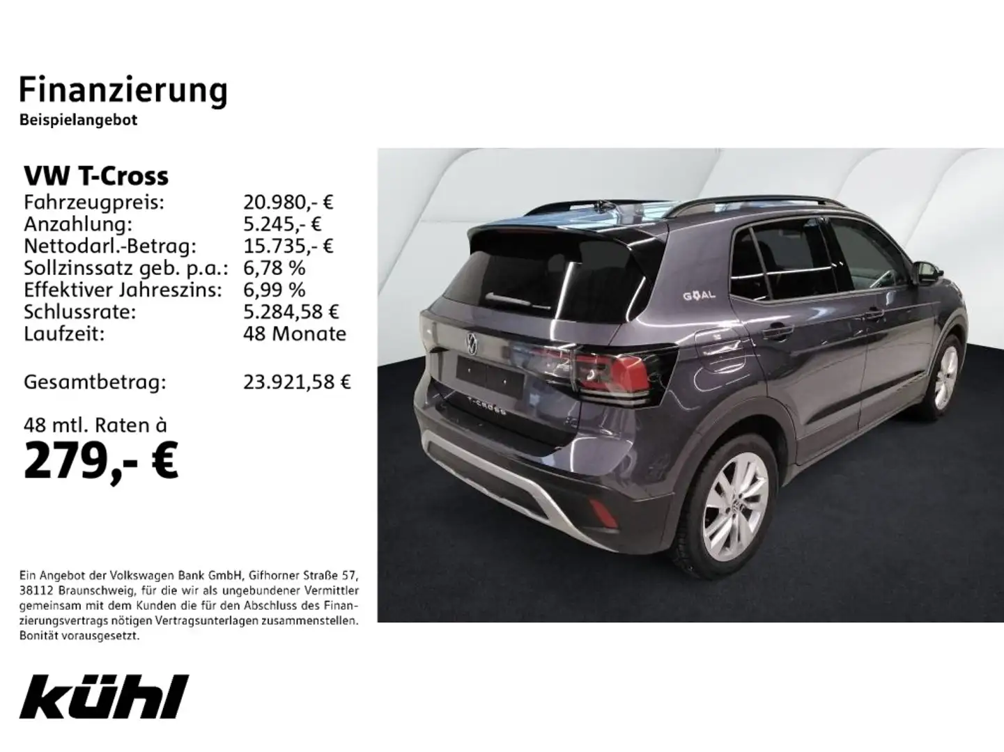 Volkswagen T-Cross 1.0 TSI Goal ACC/APP/Assistenz/Navi/LED Grau - 2