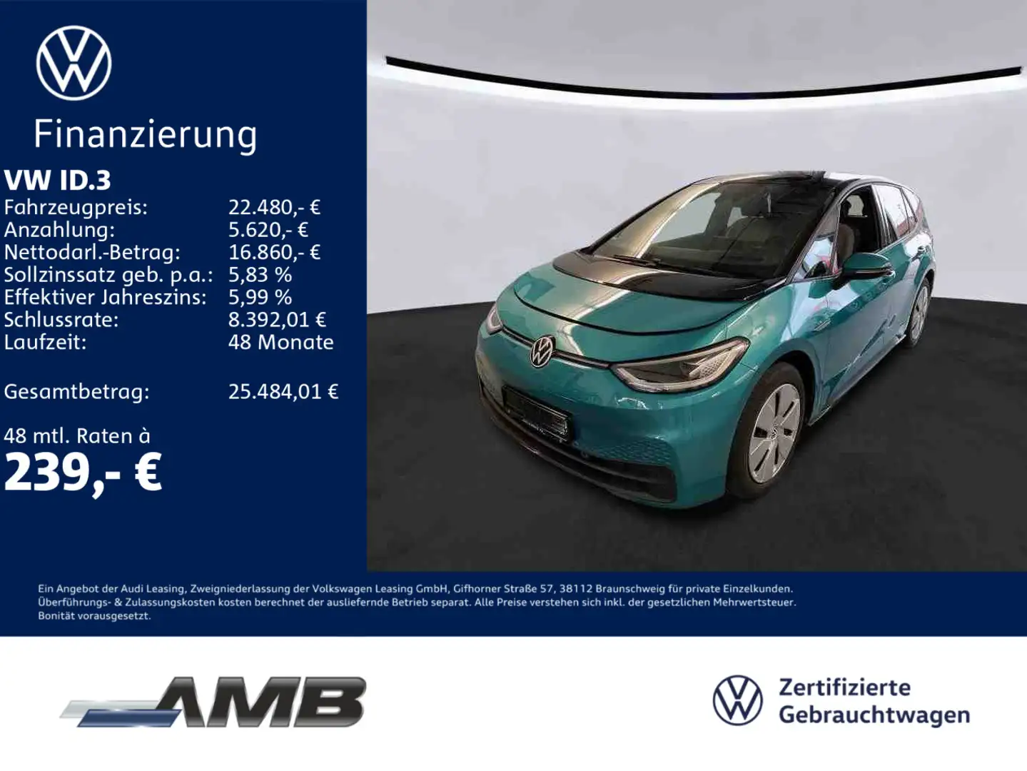 Volkswagen ID.3 Tech AHK/Matrix/Travel/Navi/Pano/Wärmepumpe Blau - 1