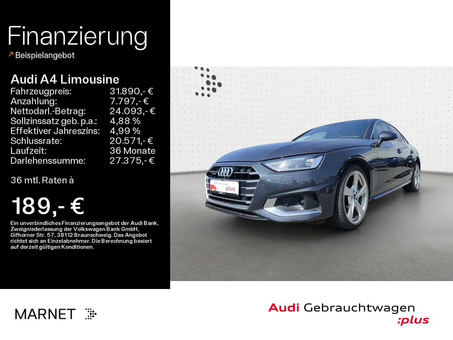 Audi A4 Advanced 40 TFSI quattro S line*Nav Grau - 1
